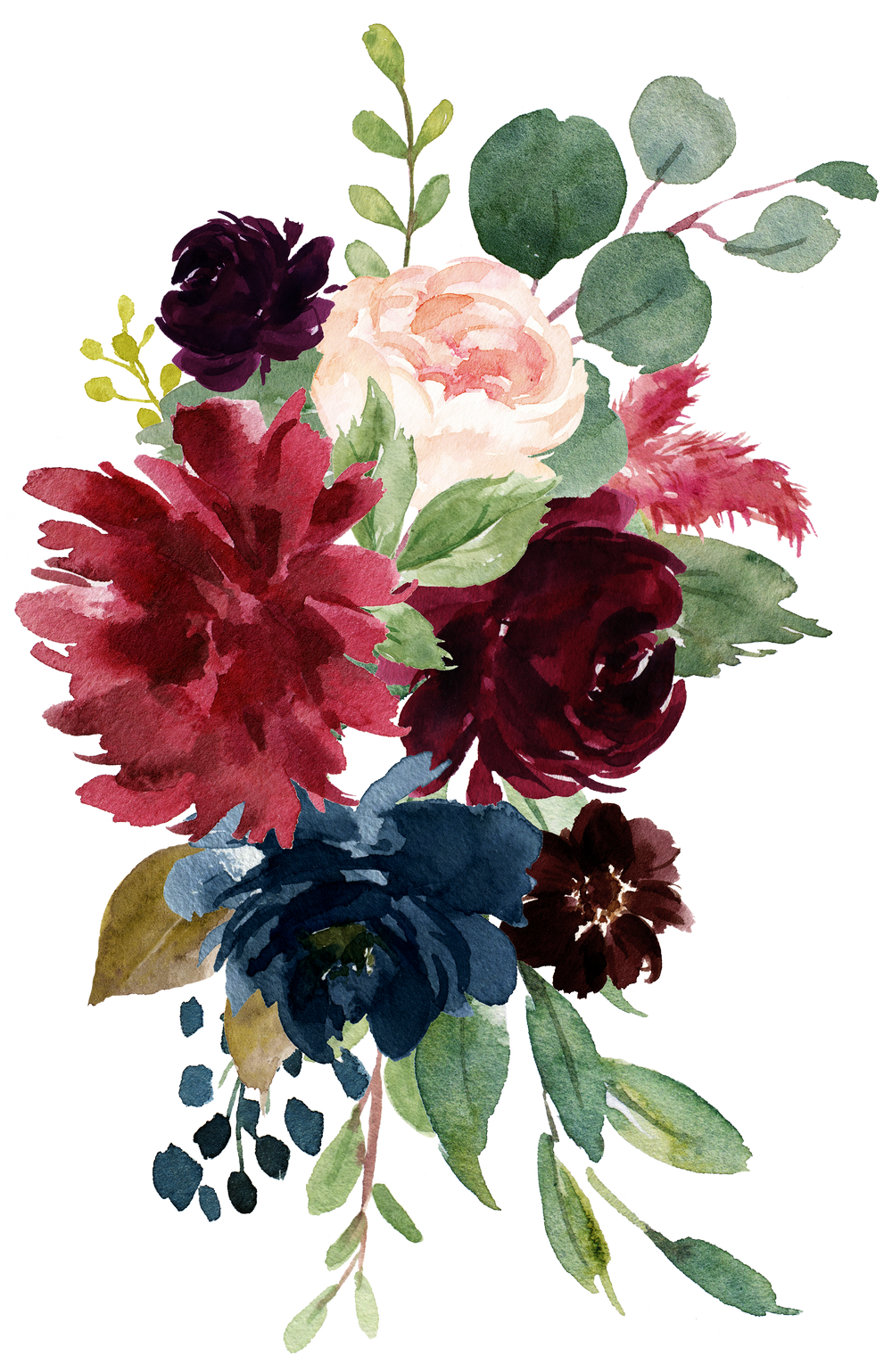 Burgundy And Navy Flowers Png