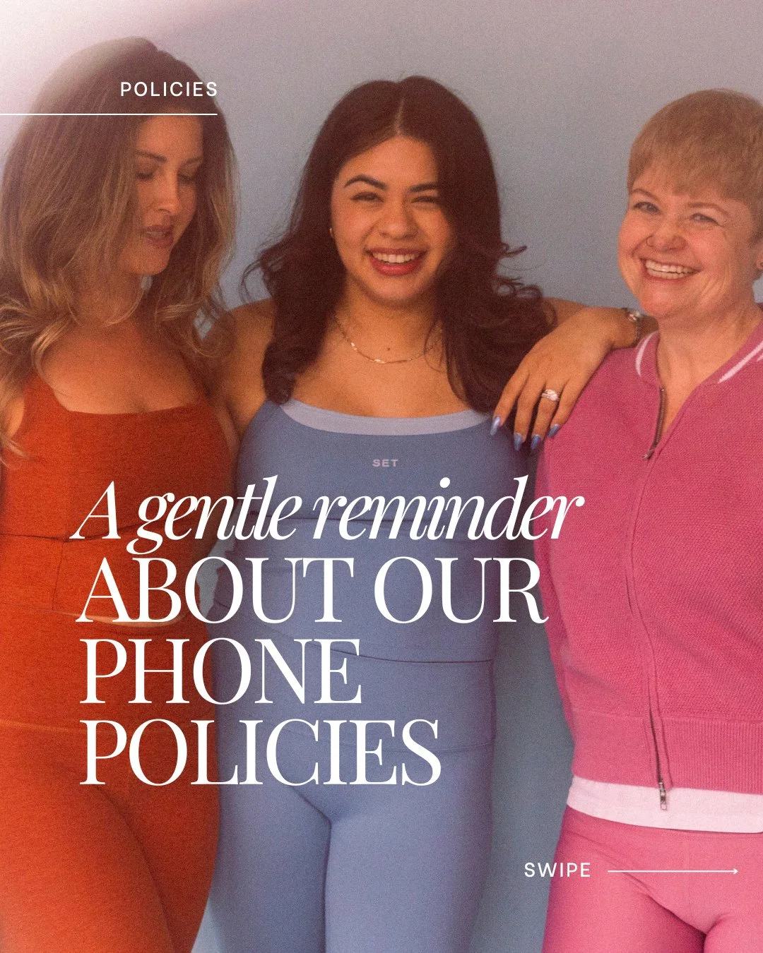 We want The Studio to feel like a place where everyone can fully settle in, feel comfortable, and focus on their movement. So with that in mind, we&rsquo;re no longer allowing filming during class.⁠
⁠
We still love a pre/post-class selfie moment, and