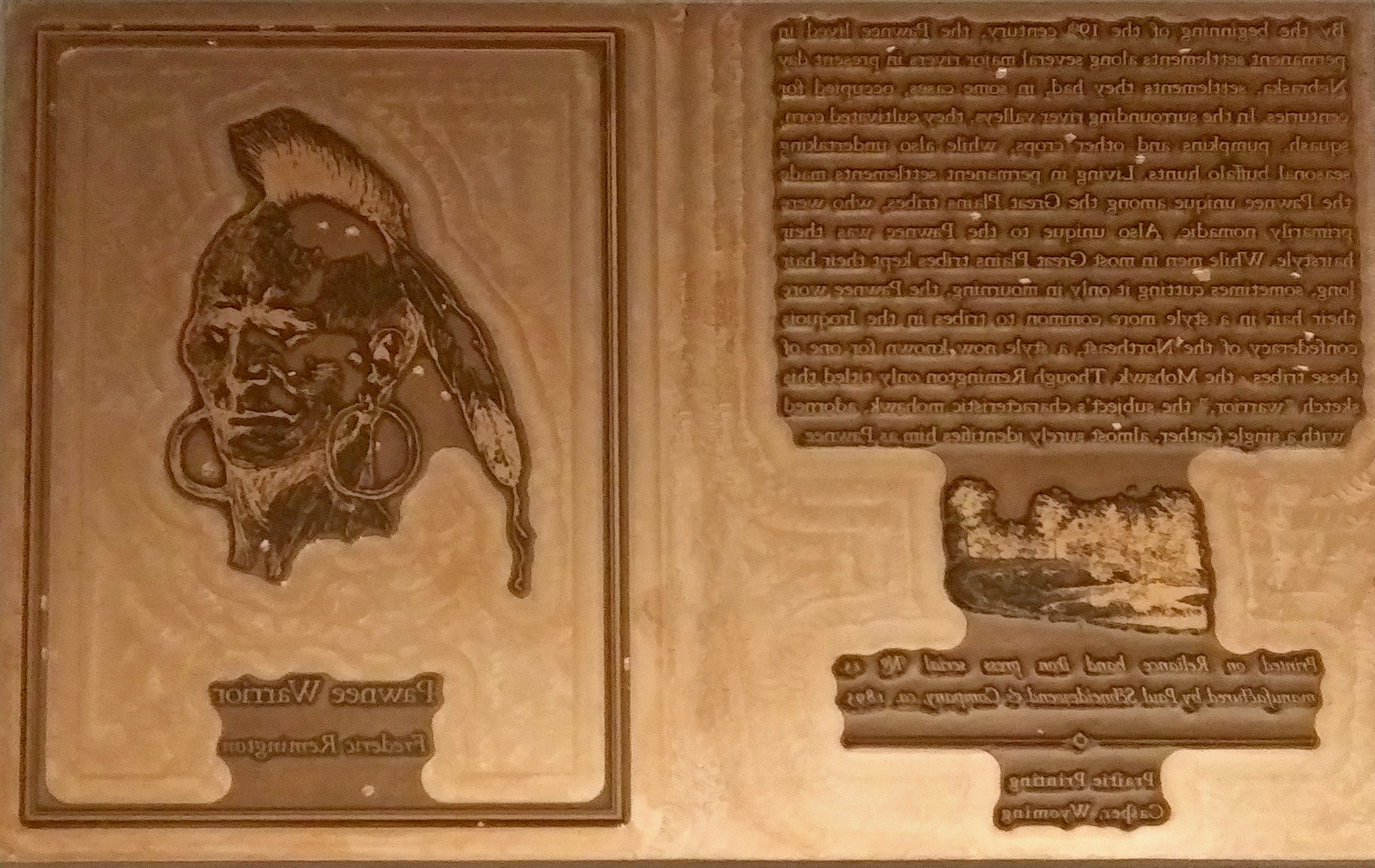 Copperplate block for a card based on Frederic Remington’s sketch of a Native American of the Pawnee tribe.