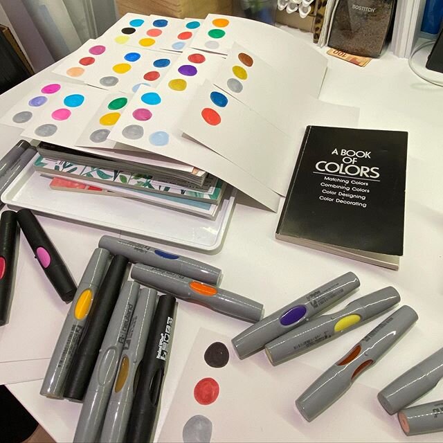 I found an old book today and made a whole new set of @neulandcom color palettes! Inspired by @illumistories recent post, I&rsquo;m planning out title, subtitle, accent and shading.