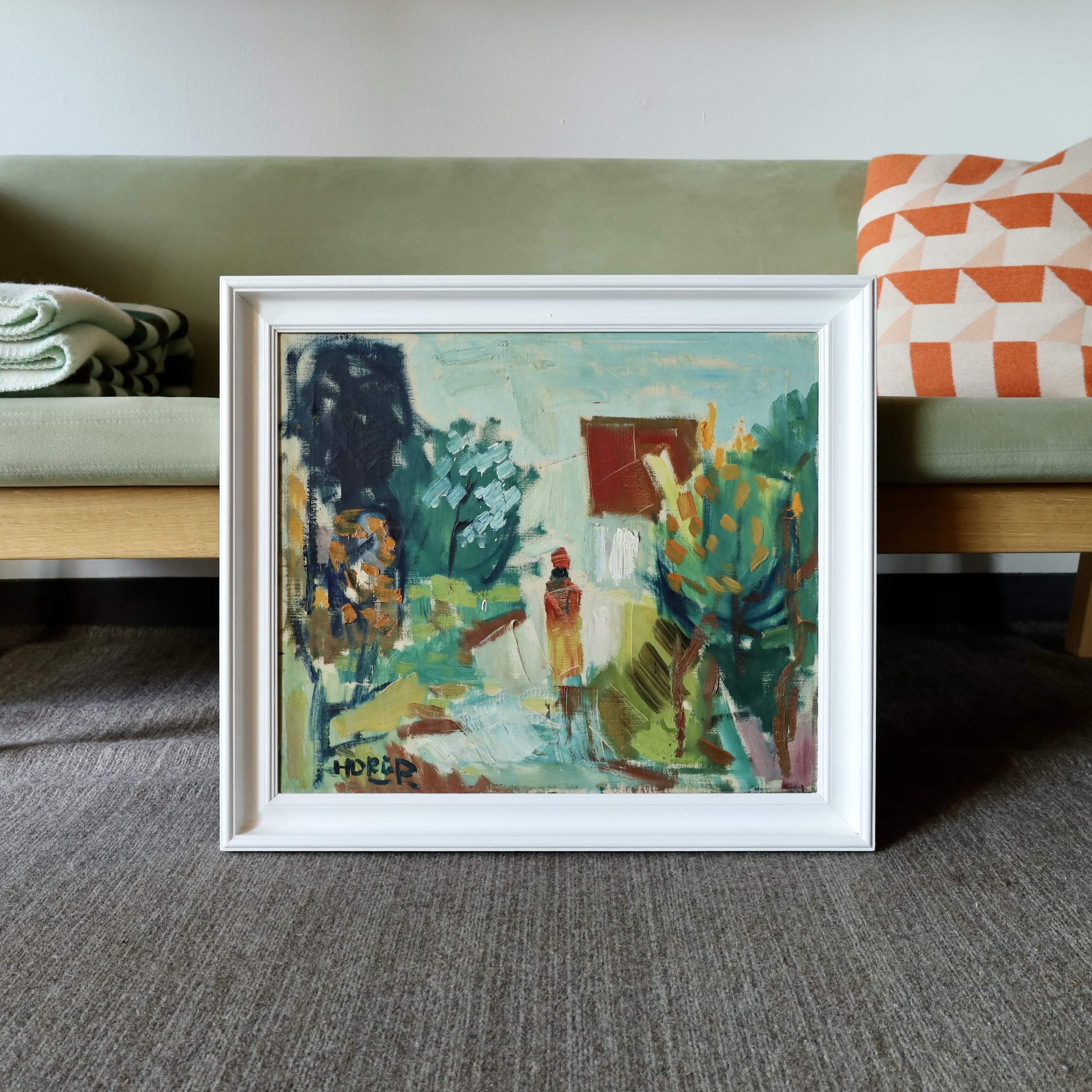 Danish Abstract painting by Knud Horup (1926-1973) - 25"W x 1.5"D x 22"H - In the shop