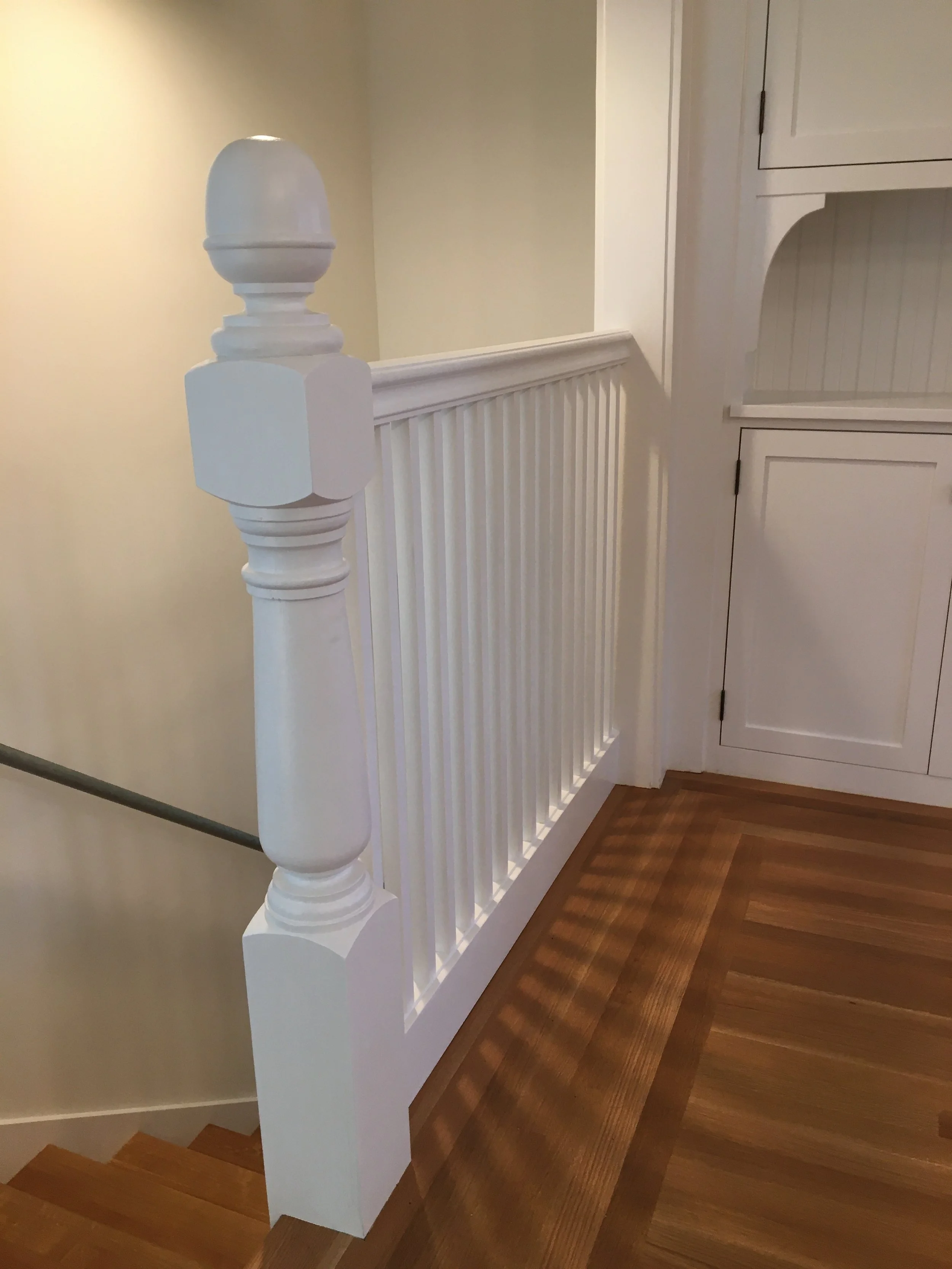  The addition and remodel included a new interior stairway. The original 1920s house had a dilapidated exterior staircase to get to very small bedrooms on the first floor. 