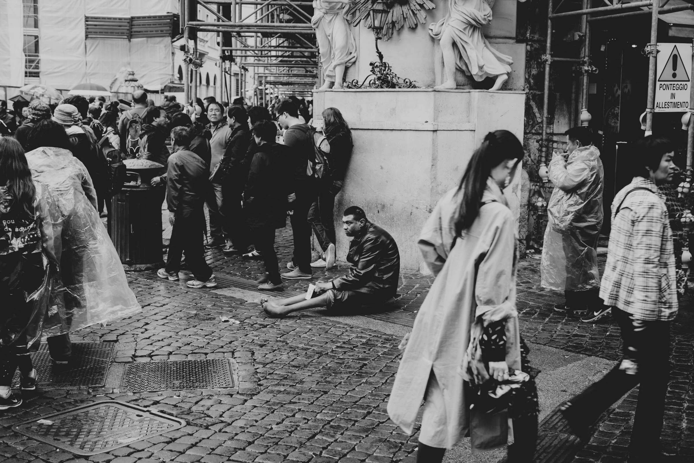 ABOVE: A man begging on the streets near the Trevi Fountain. I’d been warned that many homeless resolve to faking disabilities or injuries in the hopes to evoke sympathy and thus earning some extra money.