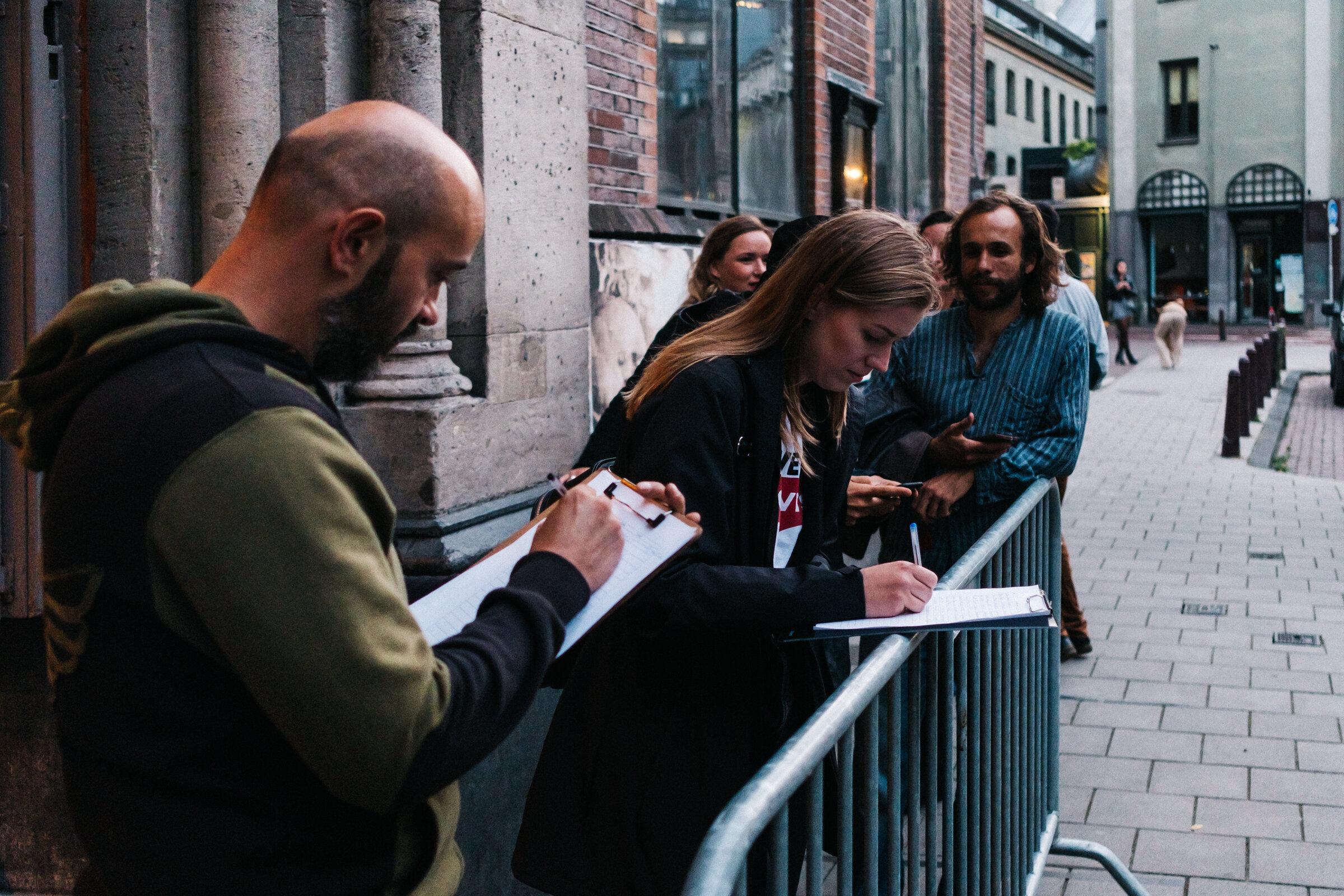  Before allowed entrance, all visitors are requested to fill out their contact details at Paradiso, Amsterdam, August 25, 2020.  