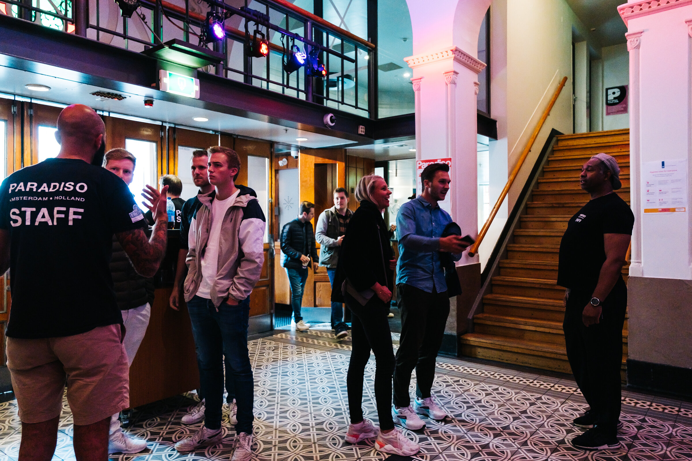  Upon entry, visitors are met by Paradiso staff that explain rules and regulations before a concert of Dutch rapper Donnie at Paradiso, Amsterdam, September 11, 2020. One of the rules states visitors must remain seated at all times, though visits to 