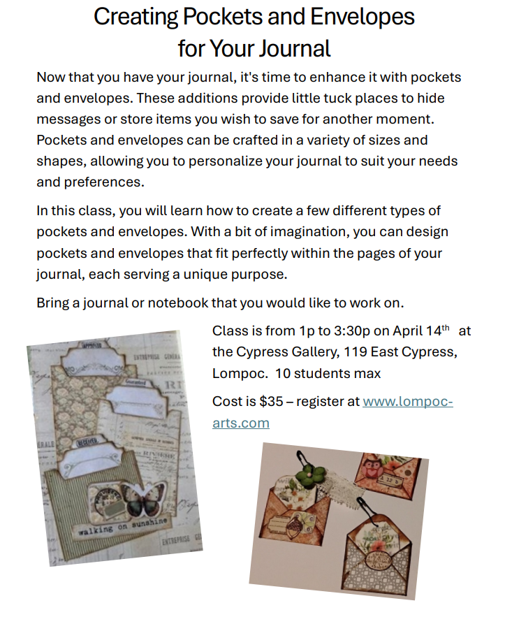 Workshop: Creating Pockets & Envelopes for your Journal