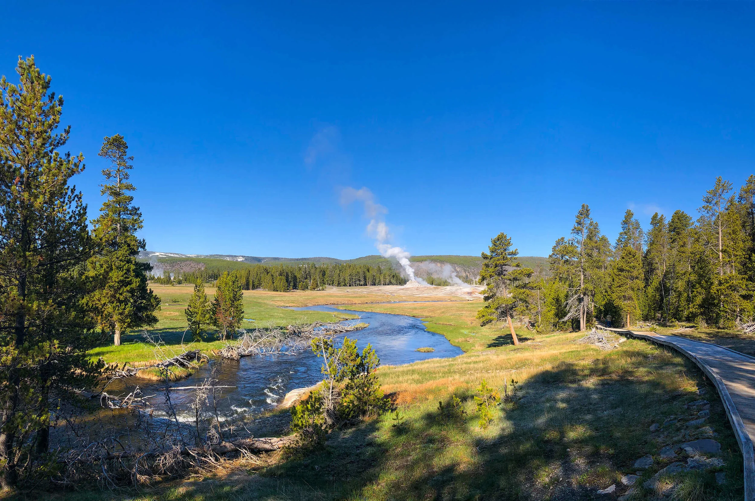 Firehole River with geysers