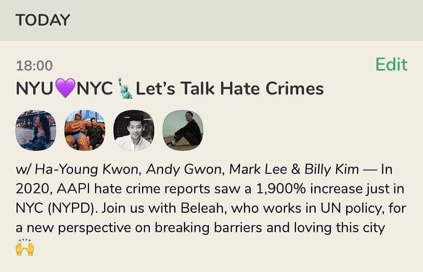 6pm Tonight! I&rsquo;m sure you&rsquo;ve been hearing the news of the growing Asian hate crimes. It&rsquo;s been something hard to face, but it&rsquo;s a reality nonetheless.

Join this group in their conversation voicing these issues, as well as act