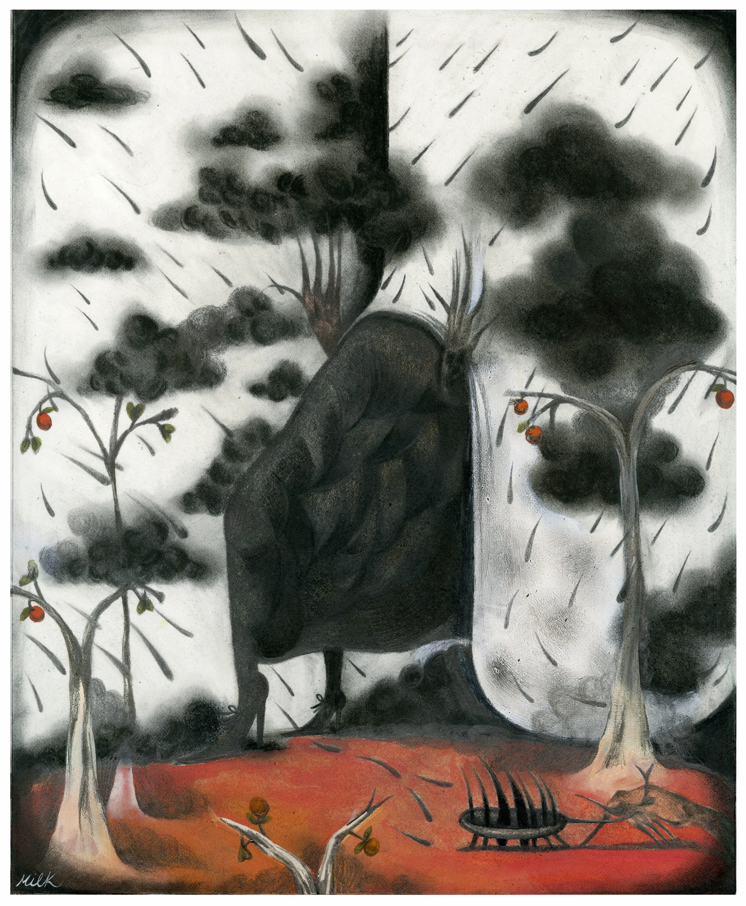 parting the curtain, mixed media on paper