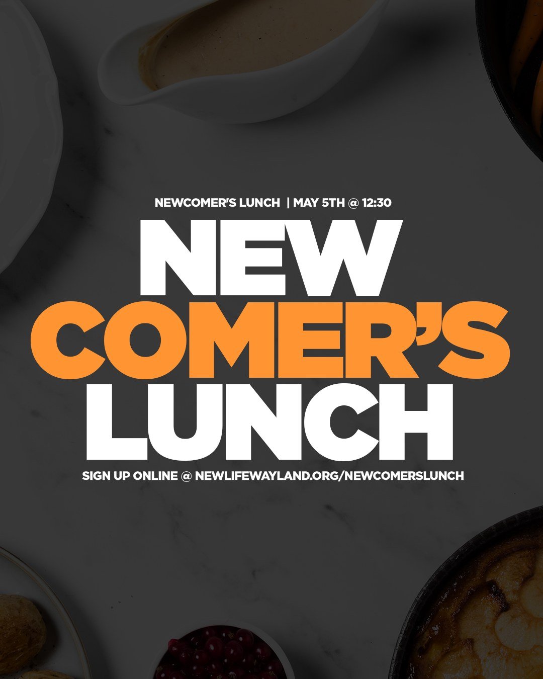 Our next Newcomer's Lunch is May 5th immediately following the second service! New or new-ish to NewLife? We'd love to get to know you!

Sign up at: newlifewayland.org/newcomerslunch