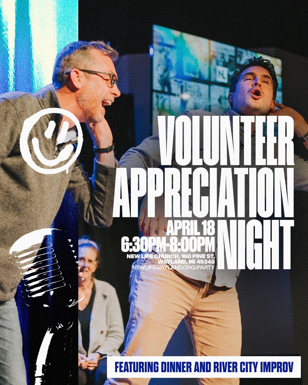 Volunteers of NewLife: Your service and sacrifices are worth celebrating! We want to bless you with a night of celebration THIS Thursday, April 18th from 6:30-8pm where we can enjoy each other's company and celebrate what God has done this past year.