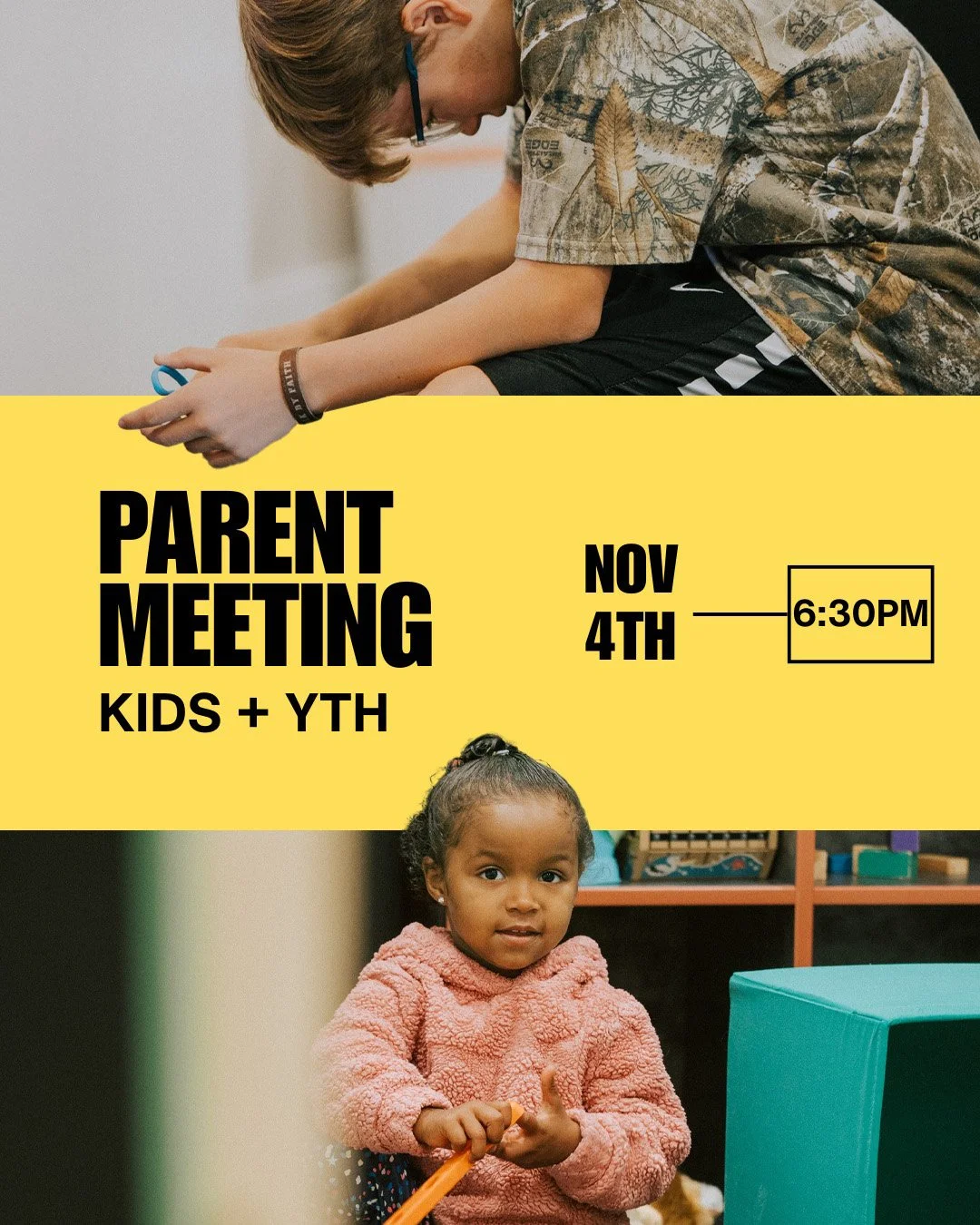 Hey parents! We have a parent meeting for parents (birth-12th grade) on November 4 at 6:30 at NewLife. We would love for you to make this a priority in your schedule as we talk about how to lead your children to the feet of Jesus, as you are their pr