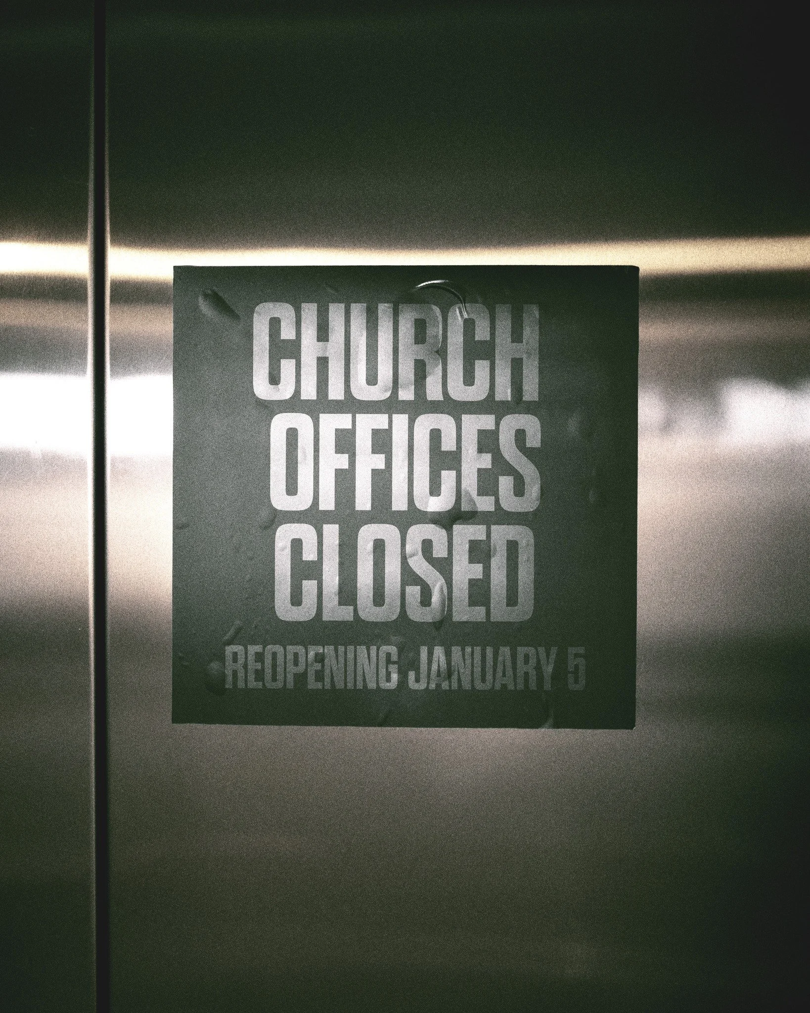 To give our staff some rest, our church offices will be closed for the week between Christmas and New Years. 

In person services resume January 4 and Church office reopens on January 5. Happy New Year, family!