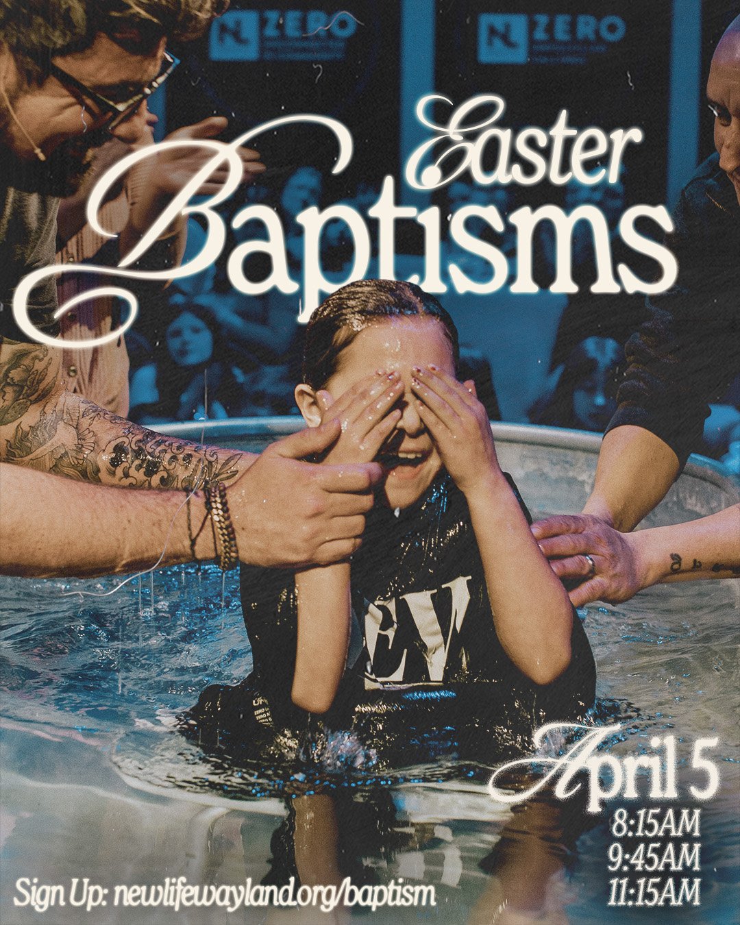 This Easter, people are stepping into the water to mark new beginnings in Jesus. Come celebrate the kind of stories that remind you change is real.

April 5 | 8:15, 9:45, 11:15
Breakfast at 8:15 &bull; Birth-5th Grade Classrooms Open at 9:45 + 11AM &