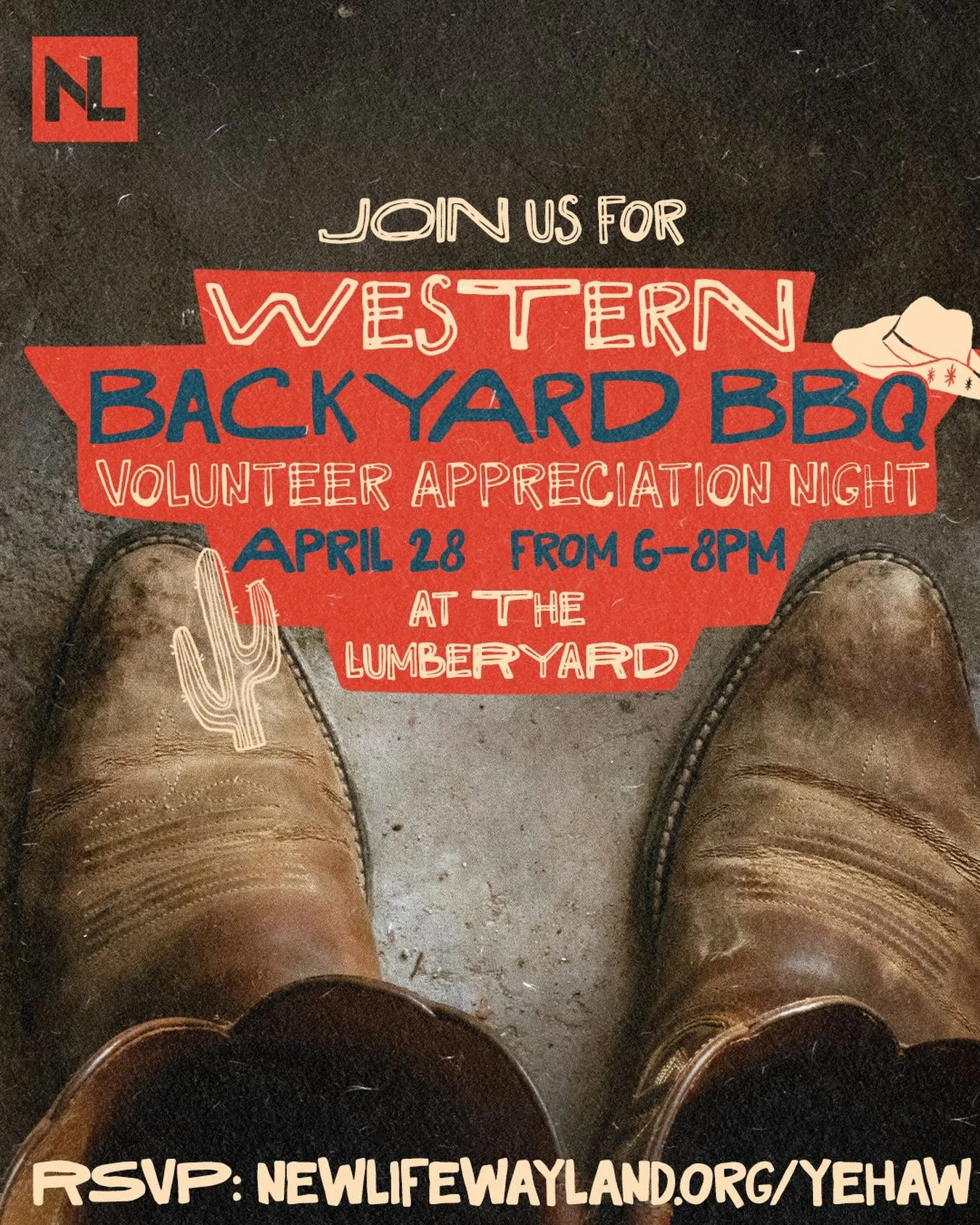 Well howdy, partner! Tomorrow, we&rsquo;re throwin&rsquo; a Western Backyard BBQ Volunteer Appreciation Night to tip our hats to the incredible folks who help make New Life what it is. If you&rsquo;ve been servin&rsquo;, this night&rsquo;s for celebr