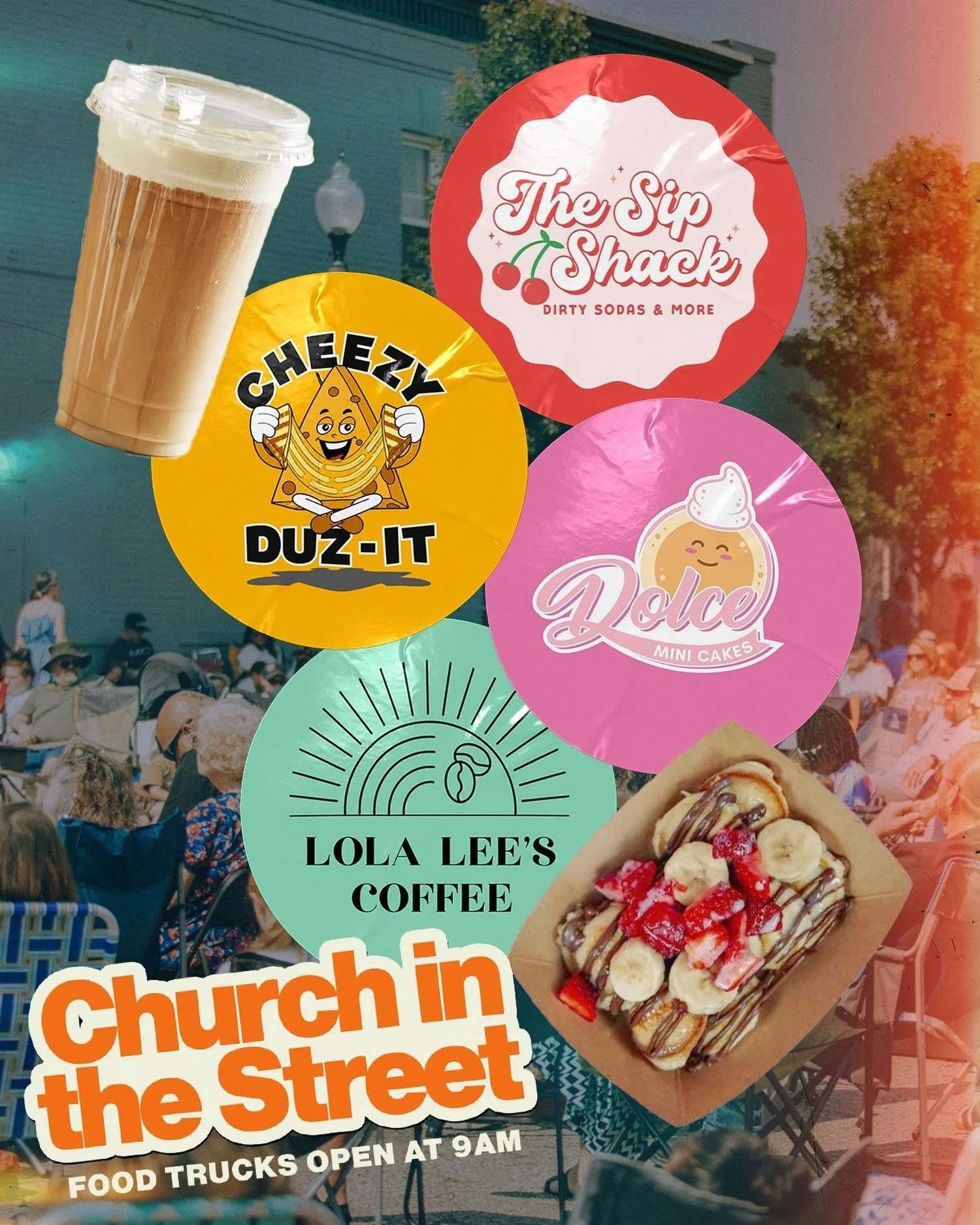 This Sunday is Summerfest Church in the Street and we have some amazing food trucks lined up! @thesipshackmi, @cheezyduzitfoodtruck, @dolceminicakes, and @lolaleescoffee will all be open at 9AM and after the service! Coffee drinks, mini pancakes, dir