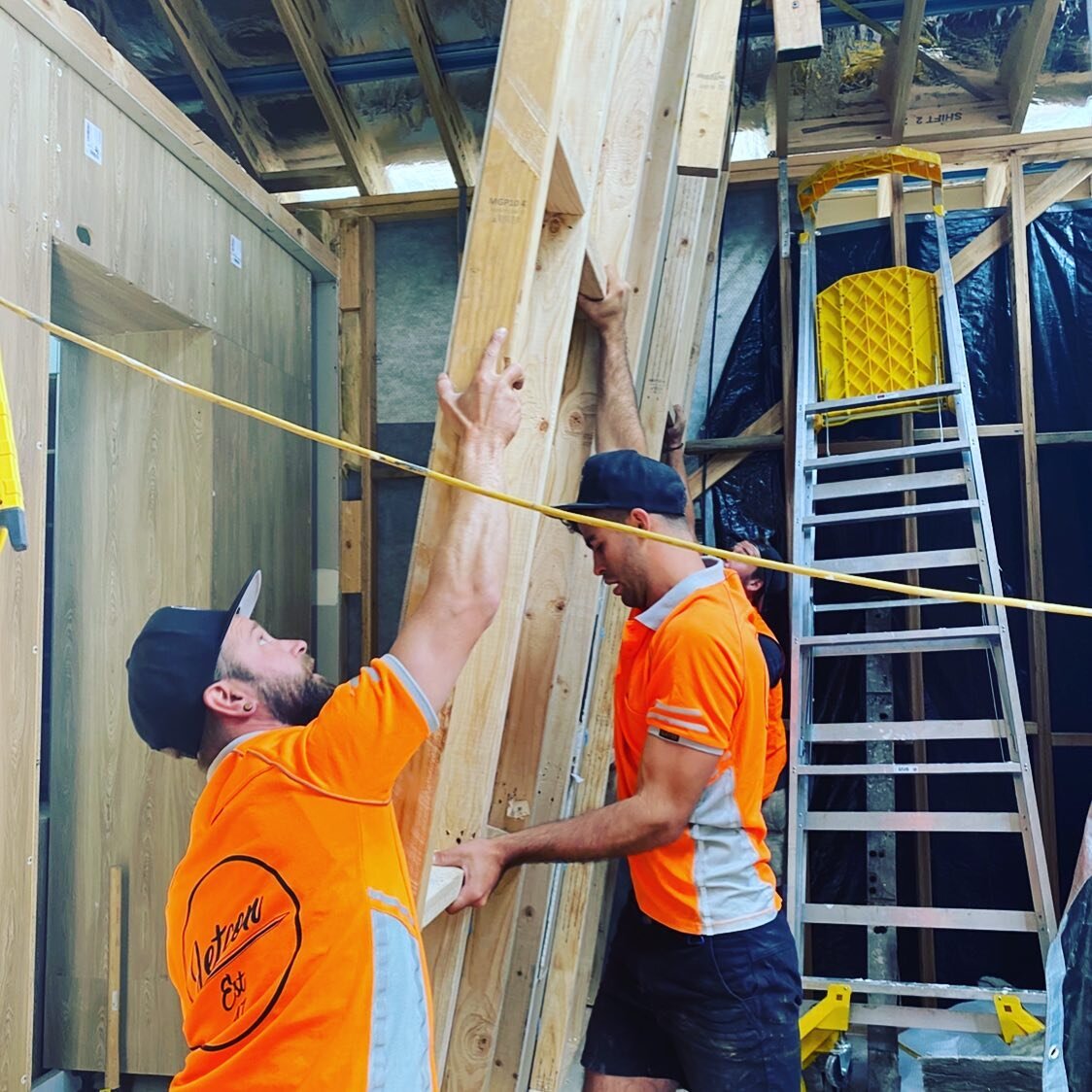 Framing up our walk in robe wall and taking advantage of the super high ceilings in house 5 @theblock @jimmyandtam @sinclair.electrical @trueplastering