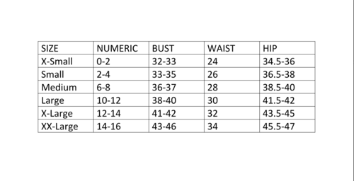 J.Bailey Size Chart