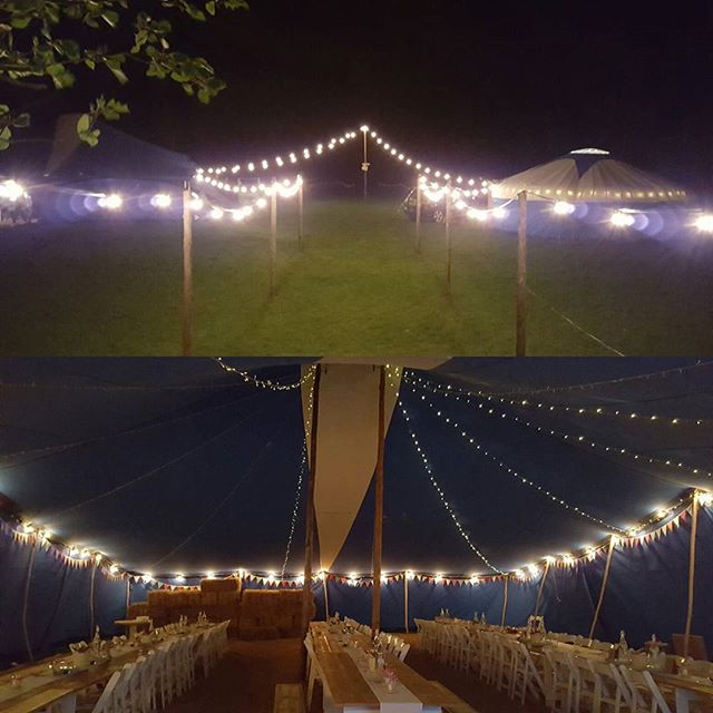 New festoon and twinkly ceiling lighting.  Supplied to marquee wedding at Leigh &amp; Bransford Village Hall