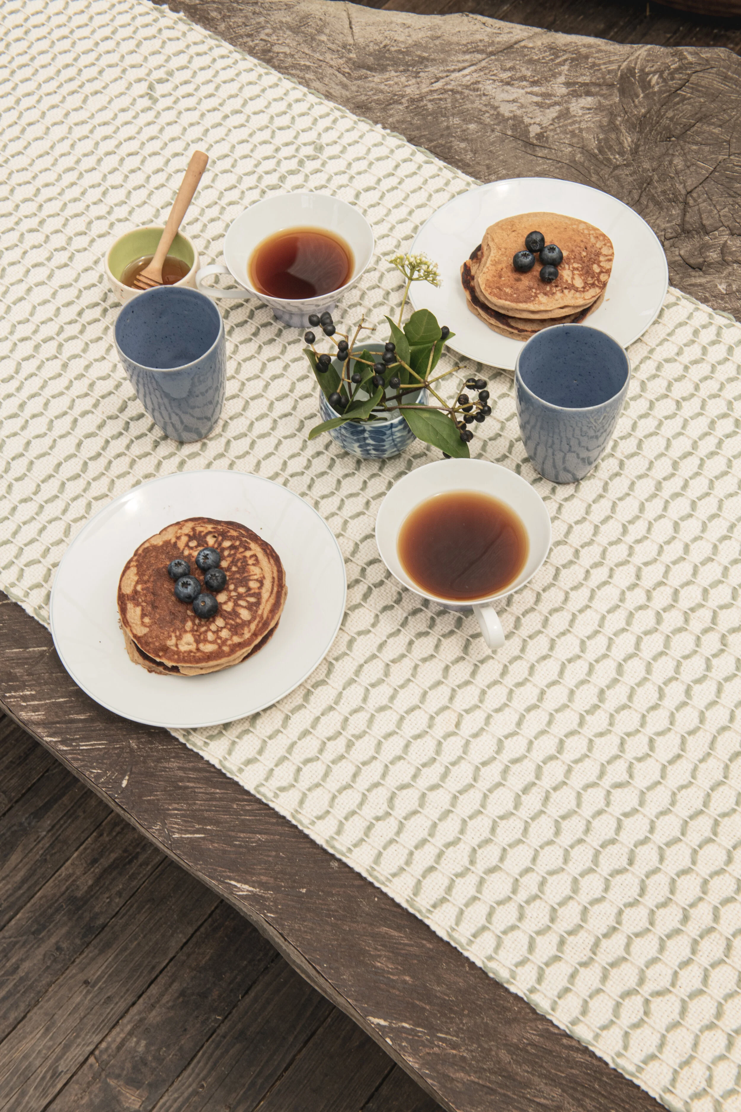 Diamond Guanabana Cream and Dark Green Table Runner