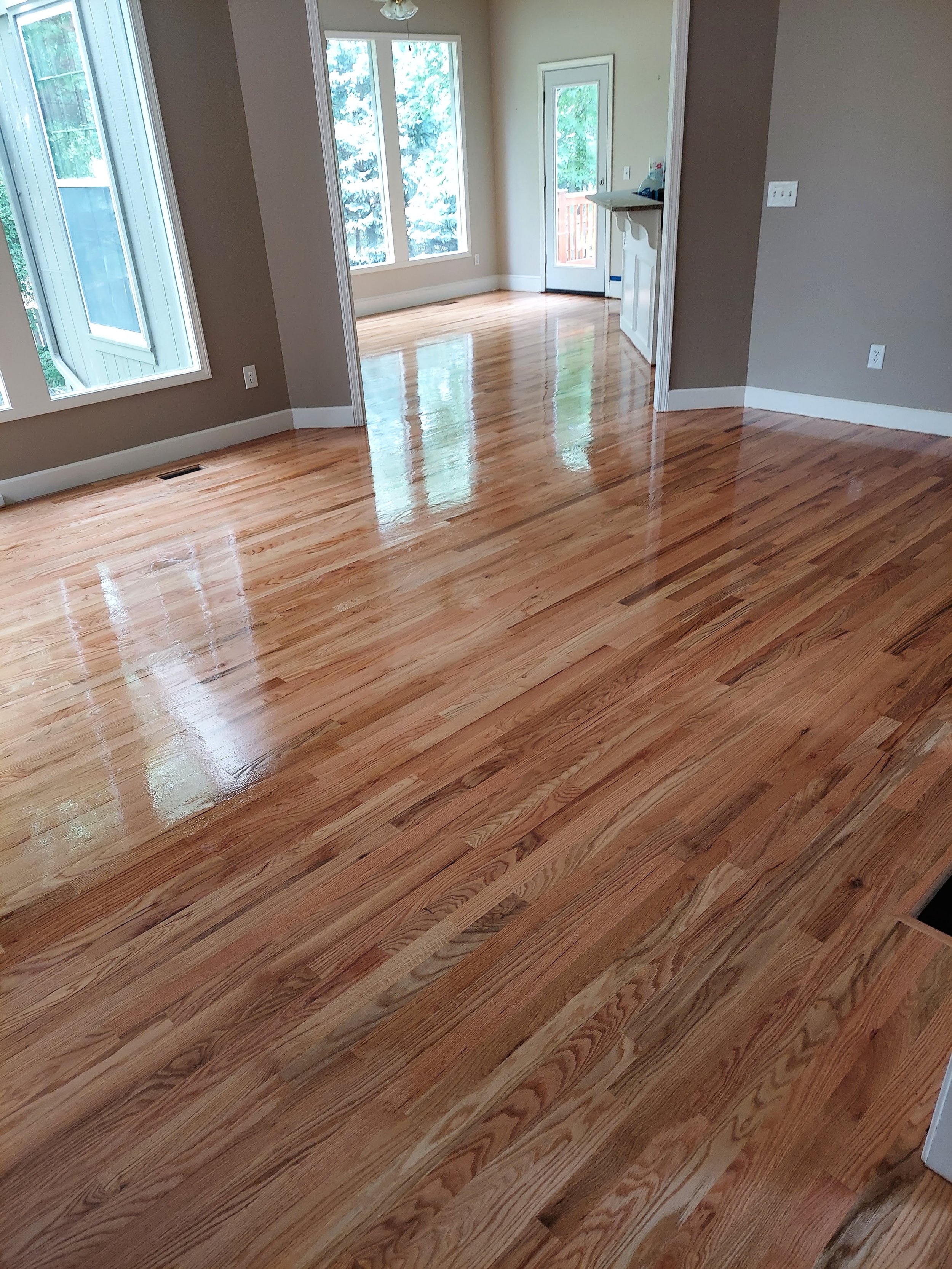 Finished red oak hardwood flooring