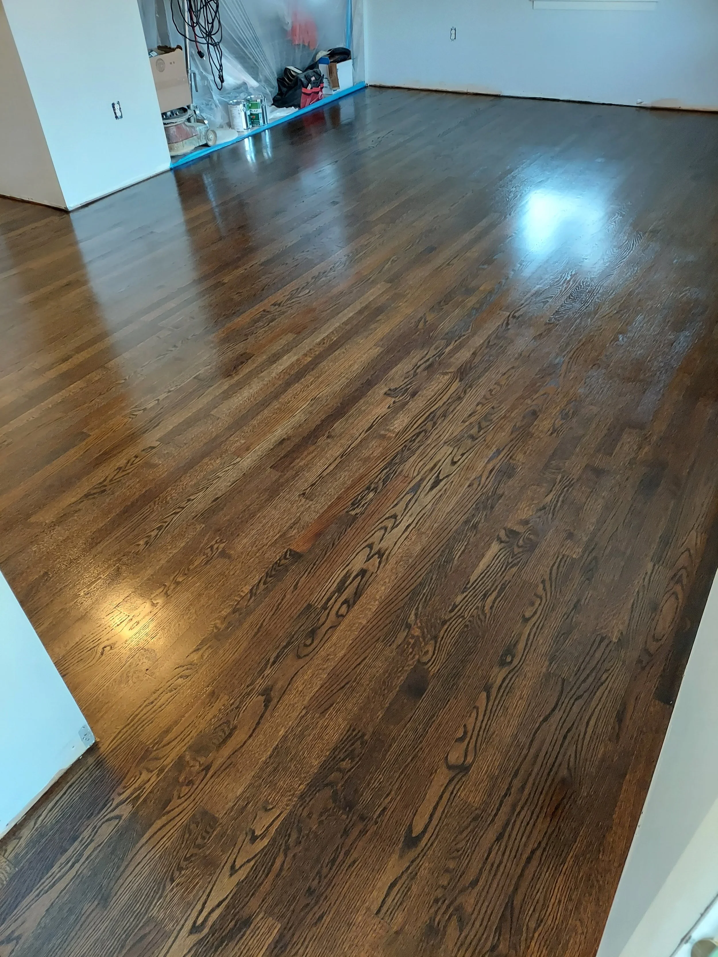 Finished living room hardwood floor after refinishing