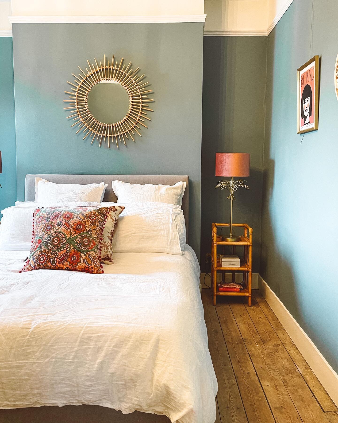 Oval Room ✨our guest bedroom has been kinda popular for shoots recently.  Something about those deep walls &amp; the cute pop of @margoinmargate artwork 🌸.

This room is getting a makeover next - with a new bed incoming, the floors getting spruced u