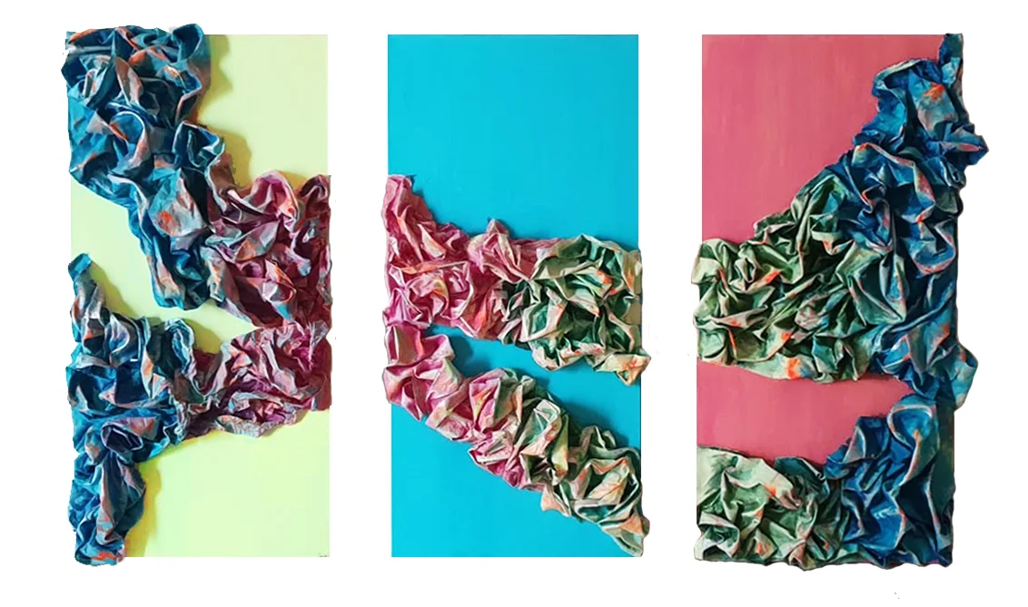  0.6 x 0.9 m (3 canvases)   Fabric, acrylic colors 
