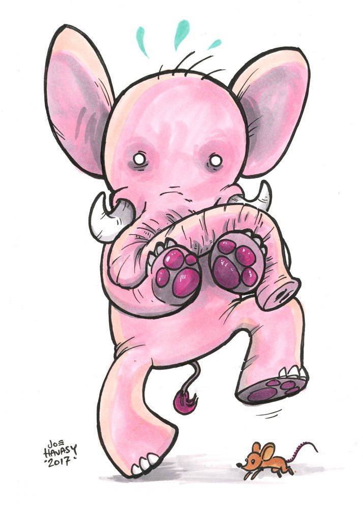 Pink Elephant Mouse Original  Drawing