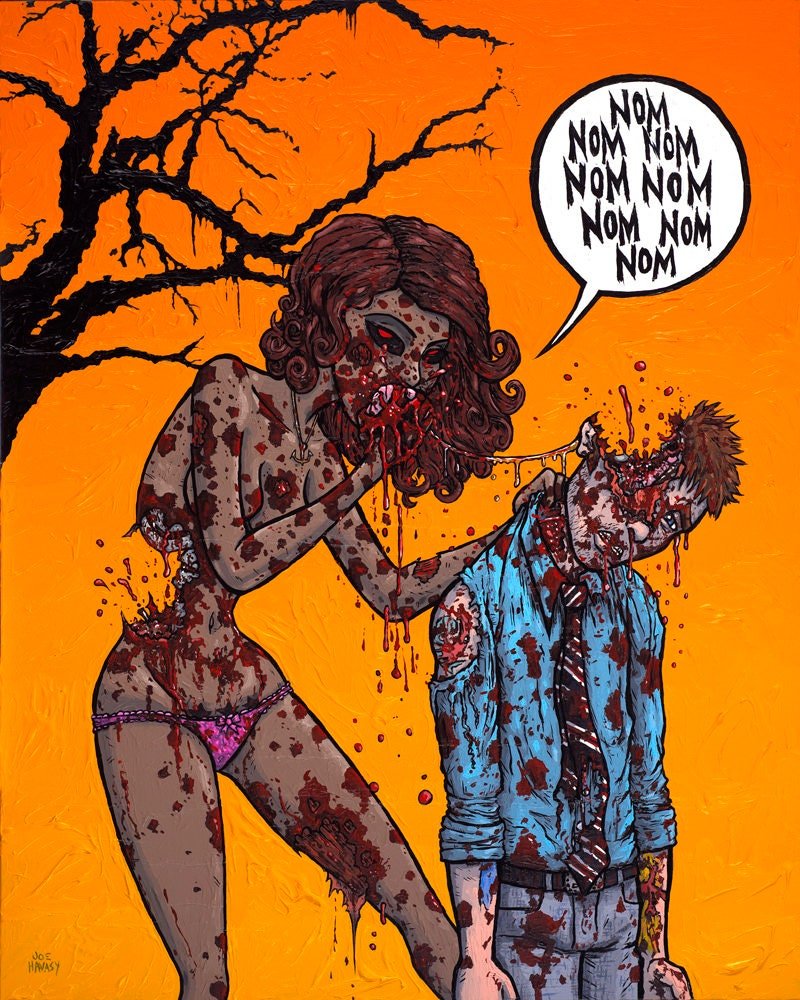 Zombie Girl Nom Nom Nom Original Painting