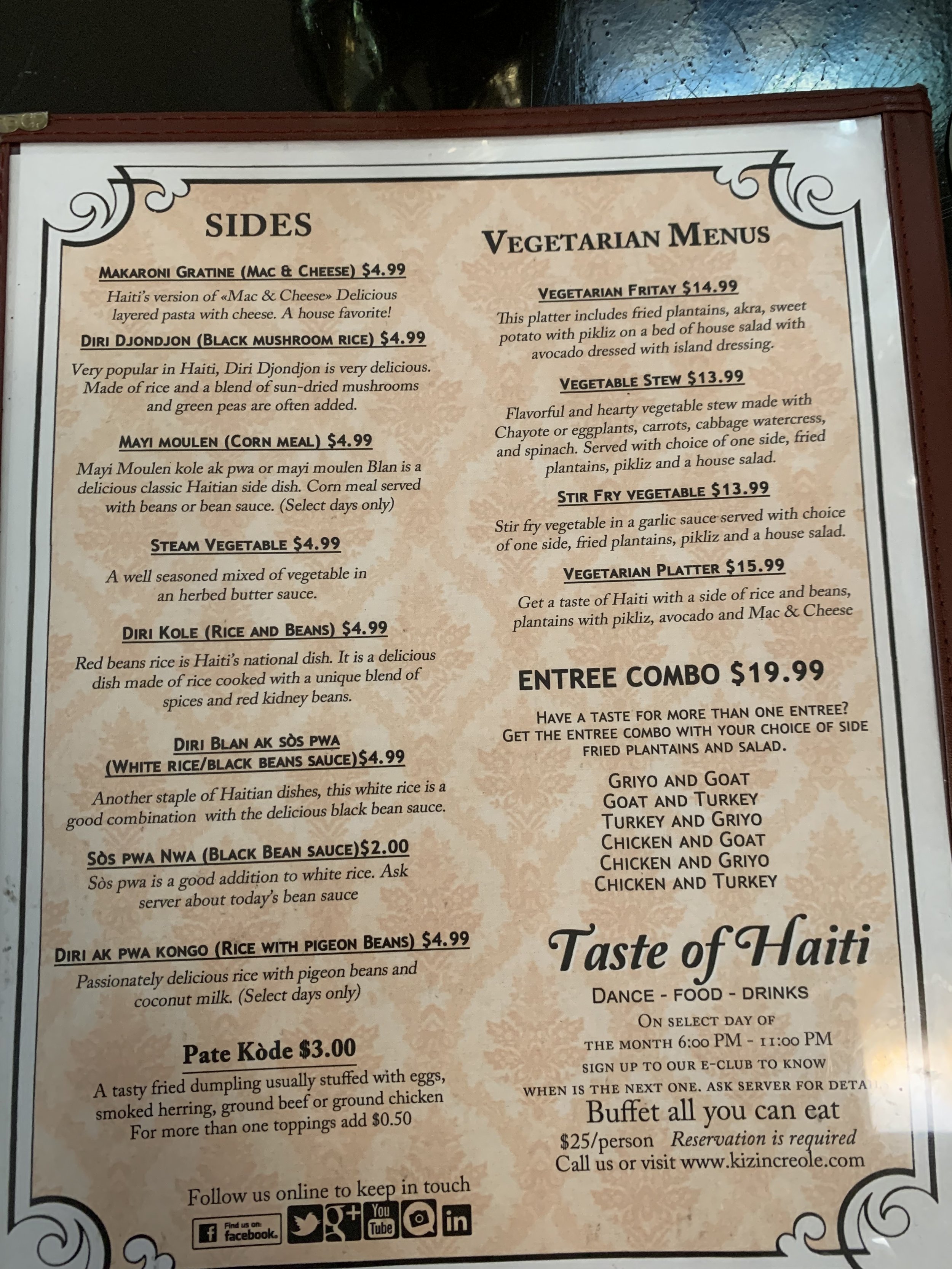  A page of the menu. 