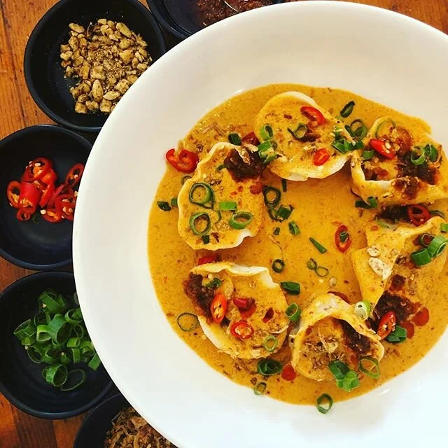 This weeks special &ldquo;pork and prawn dumplings/ yellow curry reduction/ house made chilli oil. This cold weather calls for comfort food and these perfect parcels of handmade dumplings with a rich curry sauce is almost as good as a cuddle on a cold winters night 
#food #yummy #foodie #delicious #happy #instagood #foodoftheday #follow #foodgasm #brisbane #brisbaneeats #family #asian #yum #brisbanefoodie #statigram #instalike #dumplings #comfortfood #vietnamesefoodbrisbane #coldweather #supportsmallbusiness