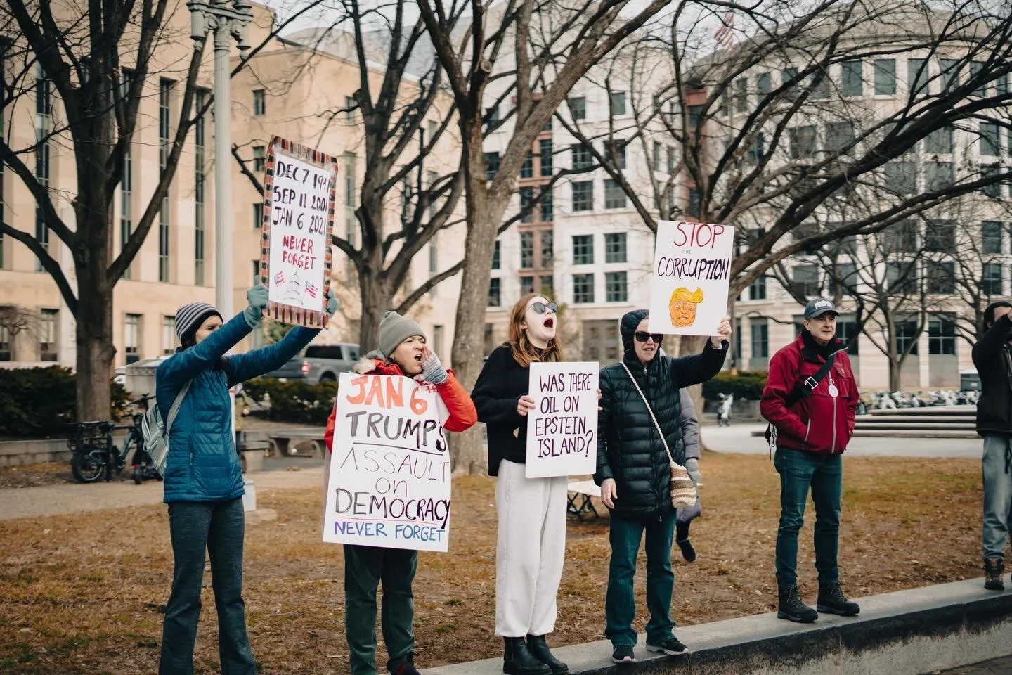 Yesterday, Defendants of J6 held a vigil for Ashli Babbit/reunion memorial. The first four photos are counter protesters by the National Art Gallery. One J6 attendee was arrested within 5 minutes of their march shown in 8 and 10 for fighting earlier 