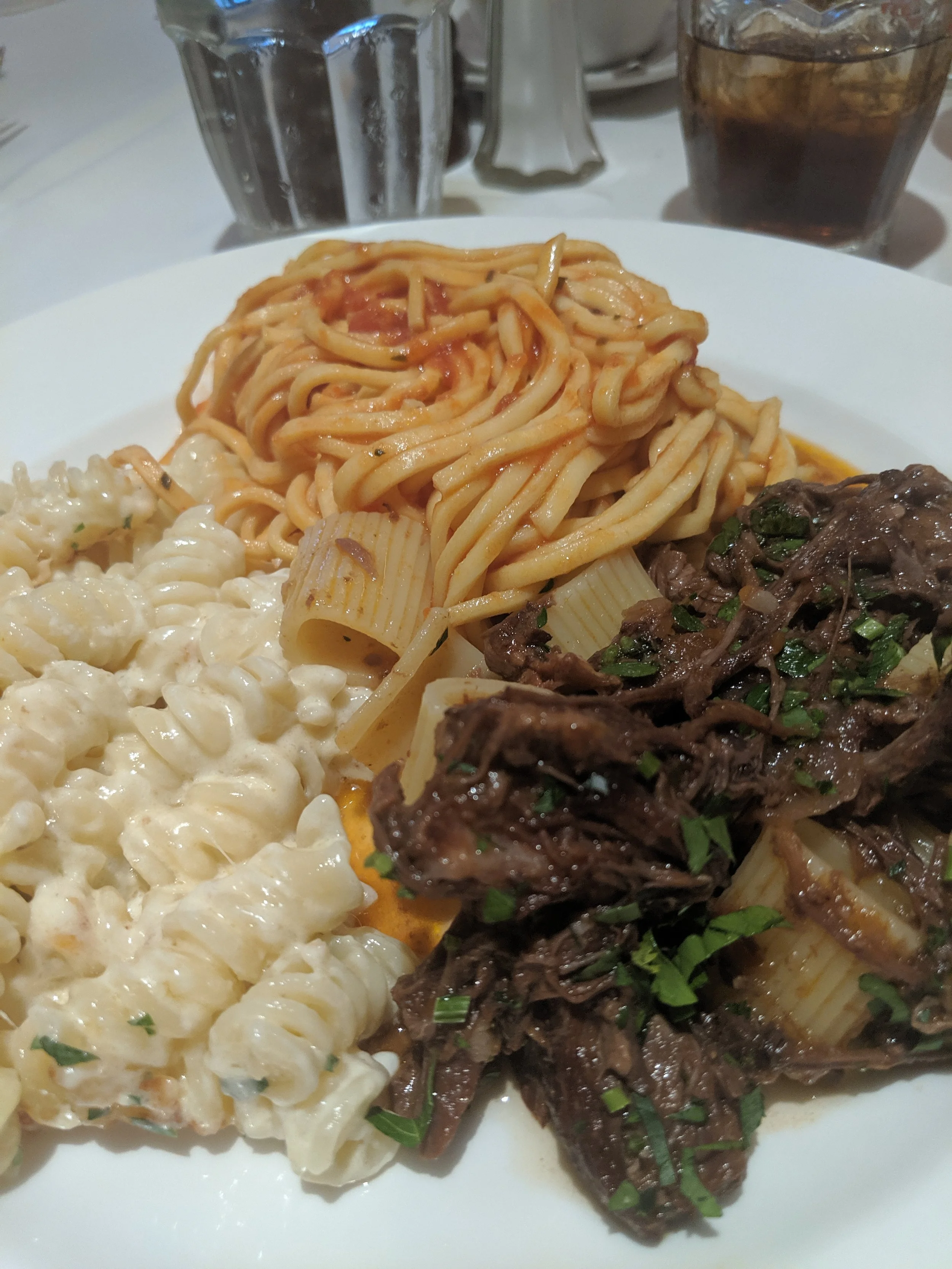 Every day at Becco , they have a “pasta symphony” where they have 3 different pasta dishes that are “all you can eat.” When we were there, they had the most delicious three cheese pasta, spaghetti with fresh tomato sauce and a braised short rib and ziti. Scrumptious!