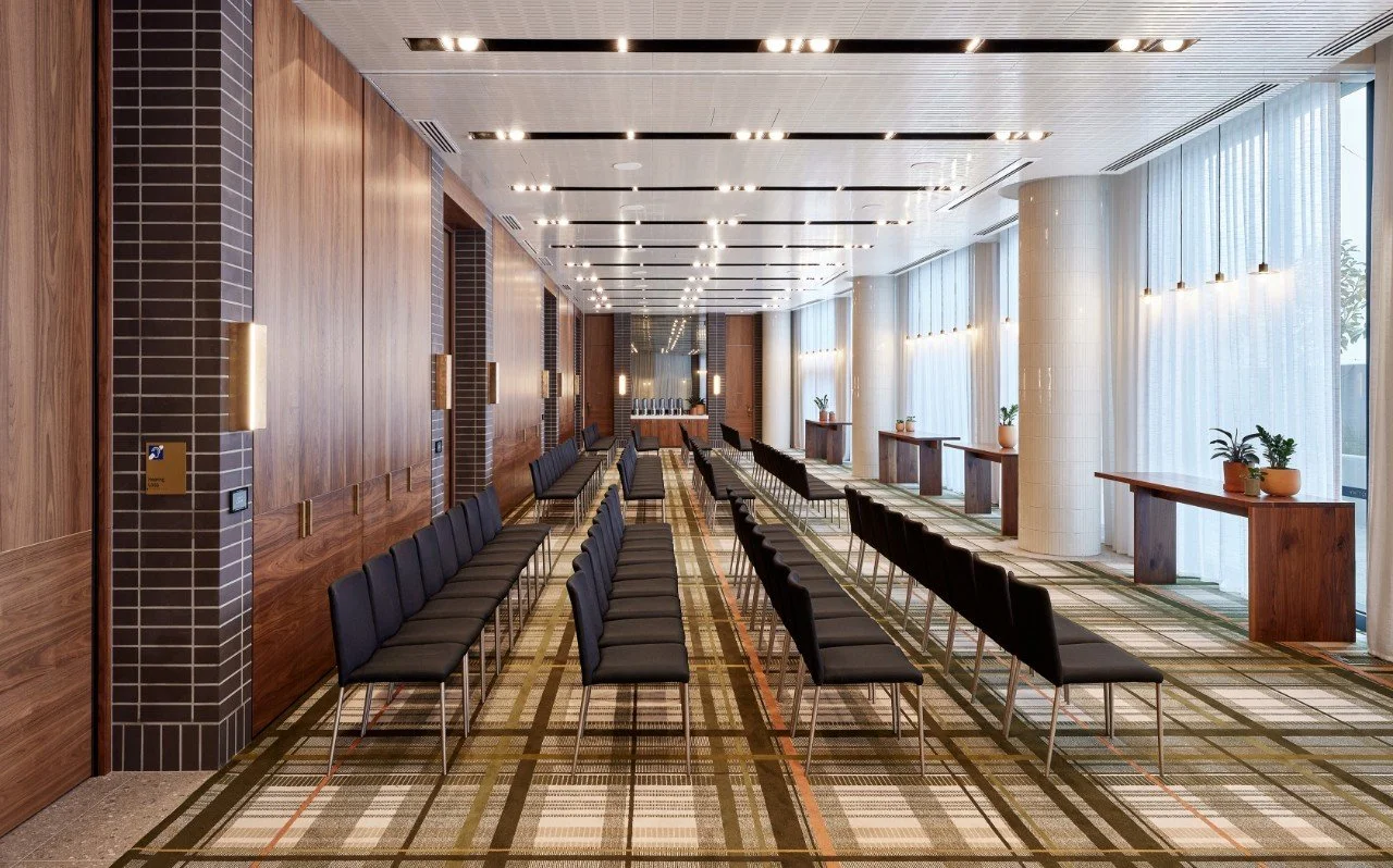 Bellarine Theatre in Hyatt Melbourne Centric featuring 4 rows of chairs and a checkered carpet.