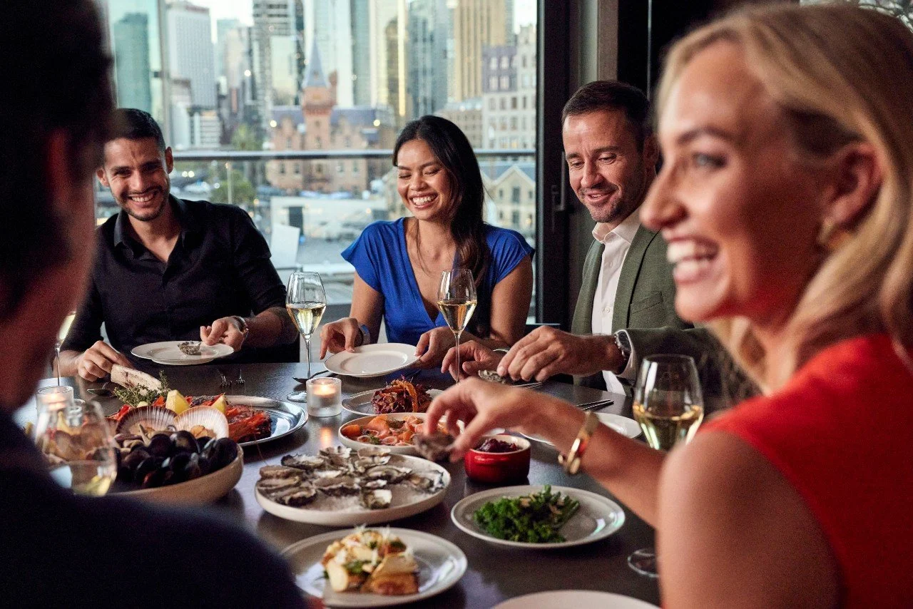 People enjoying a meal at a restaurant.