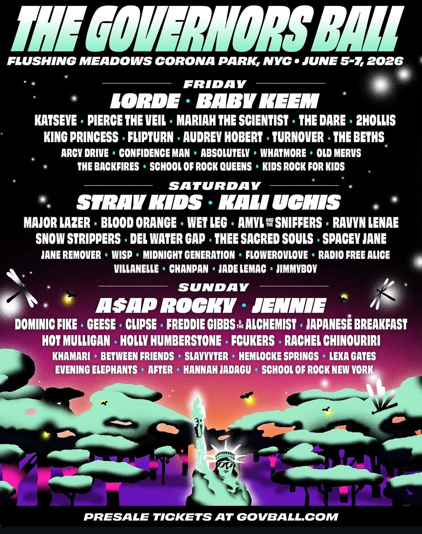 it&rsquo;s been a couple years but i might need to experience gov ball this year 👀 #govballnyc #lorde #asaprocky #straykids #babykeem