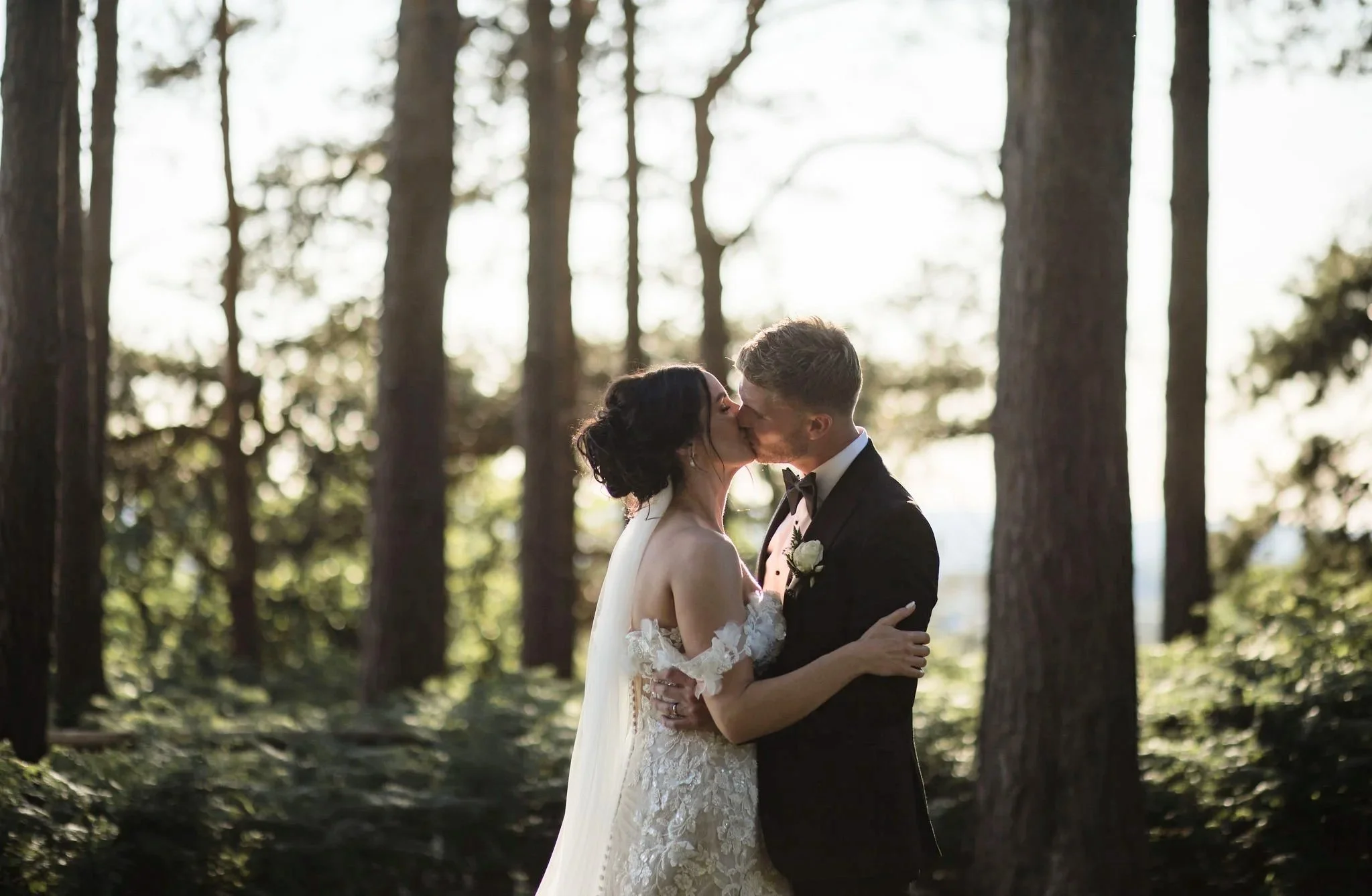 Golden hour wedding photograph taken by an editorial wedding photographer in Cheshire