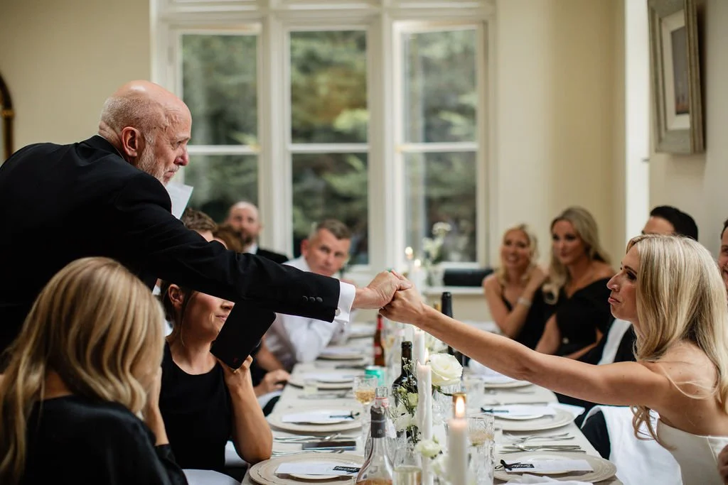 emotional moment during speeches at casterton grange black tie wedding