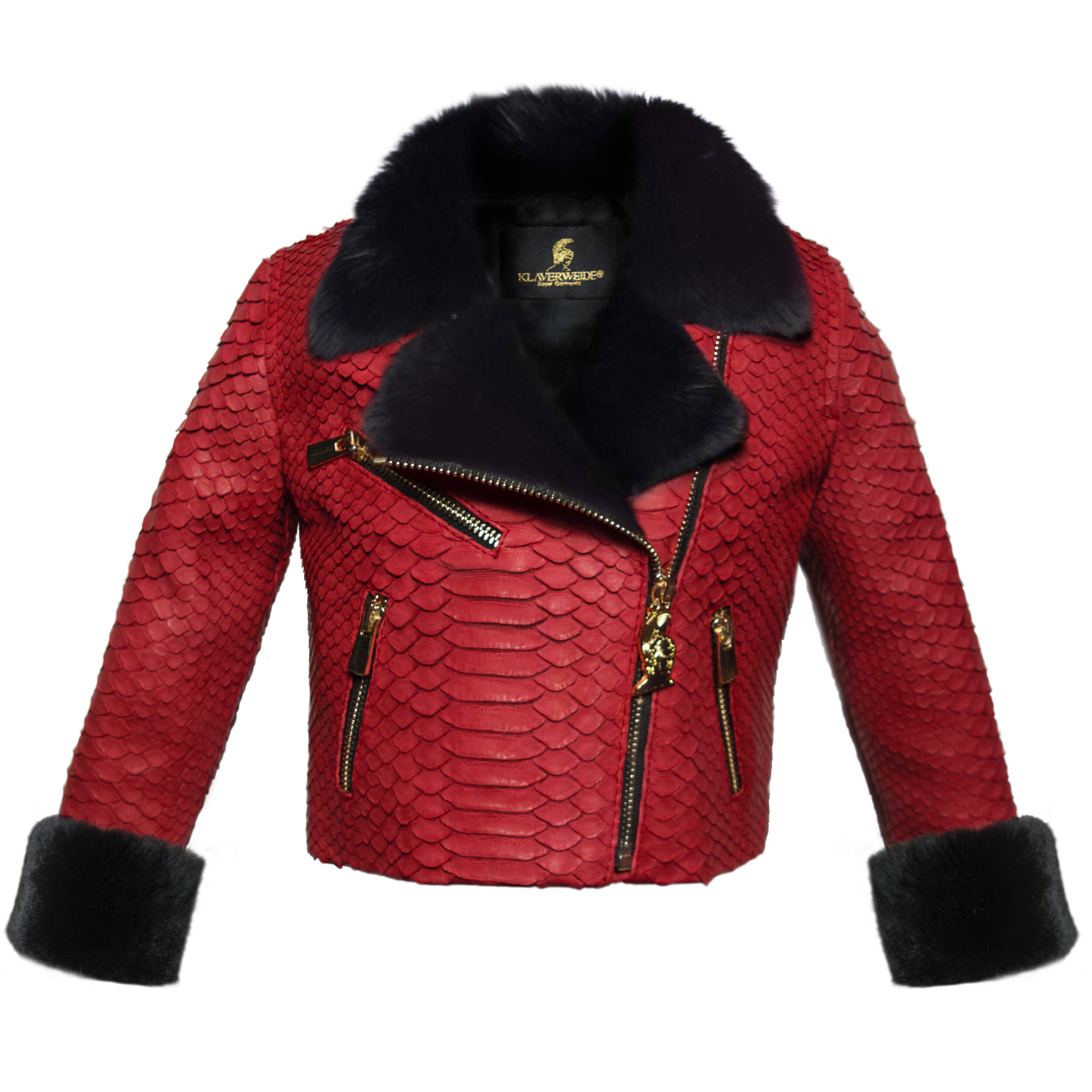 Klaverweide_kids_biker_jacket Black rabbit fur Red_Python_1.jpg