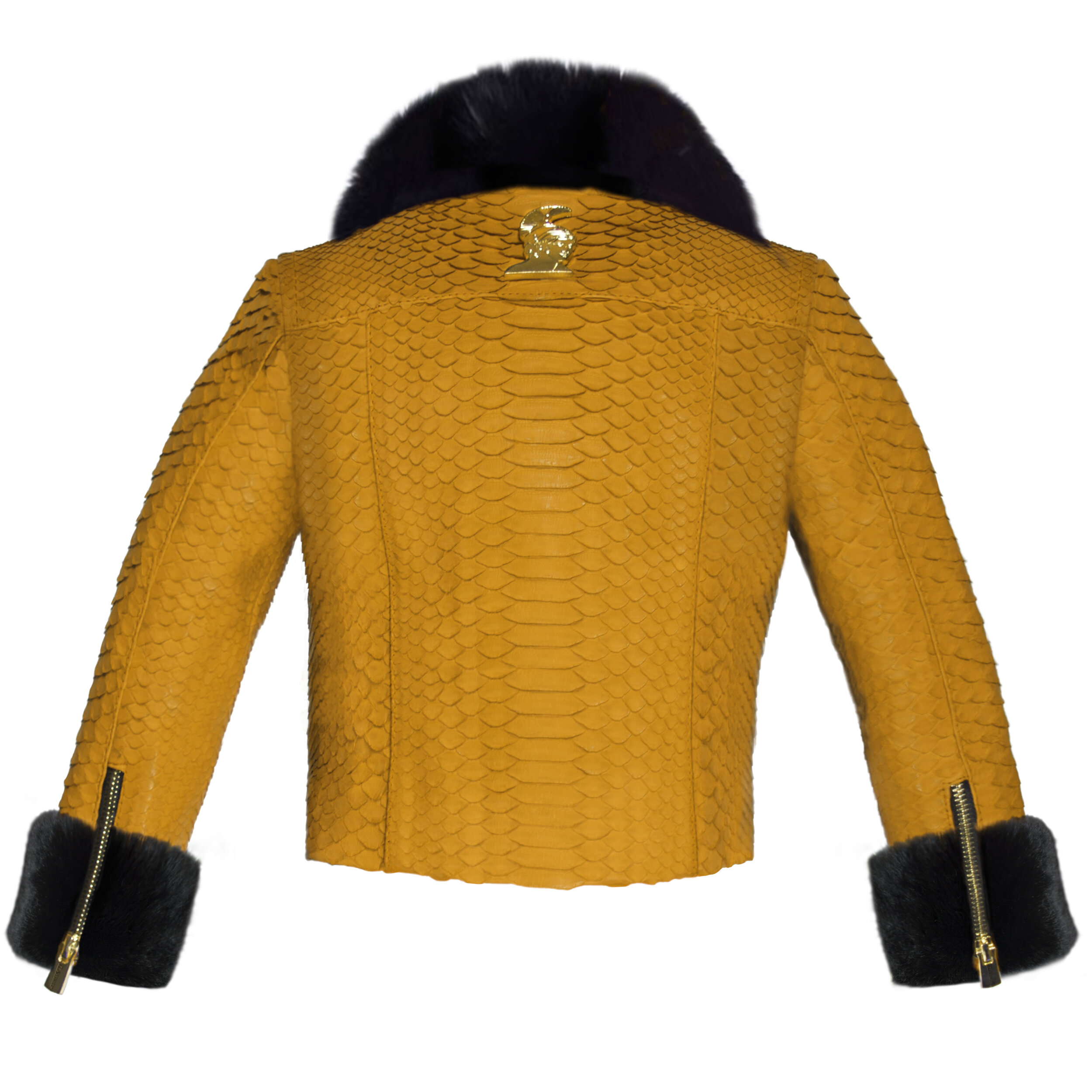 Klaverweide_kids_biker_jacket Black rabbit fur Yellow Python_2.jpg