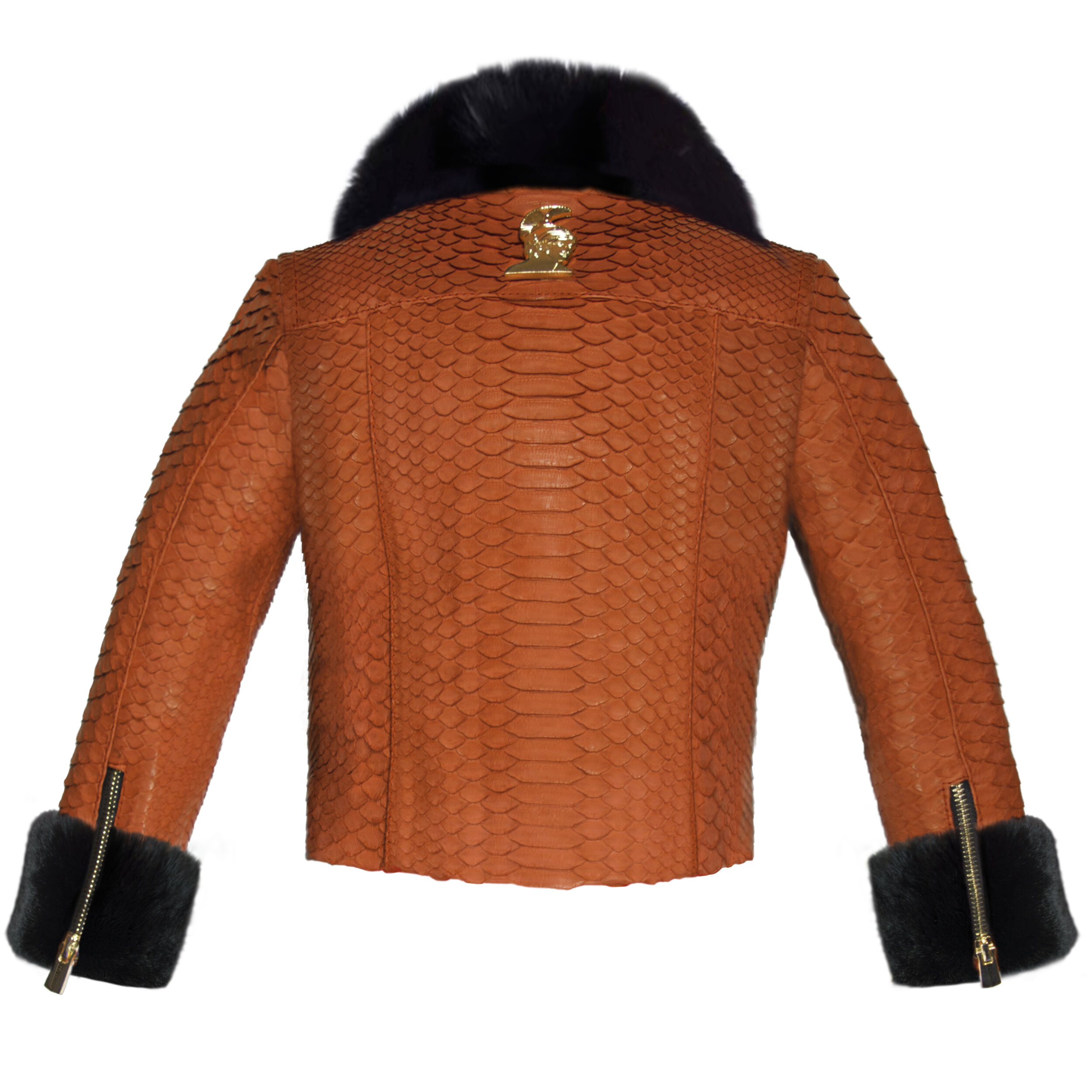 Klaverweide_kids_biker_jacket Black rabbit fur Orange Python_2.jpg