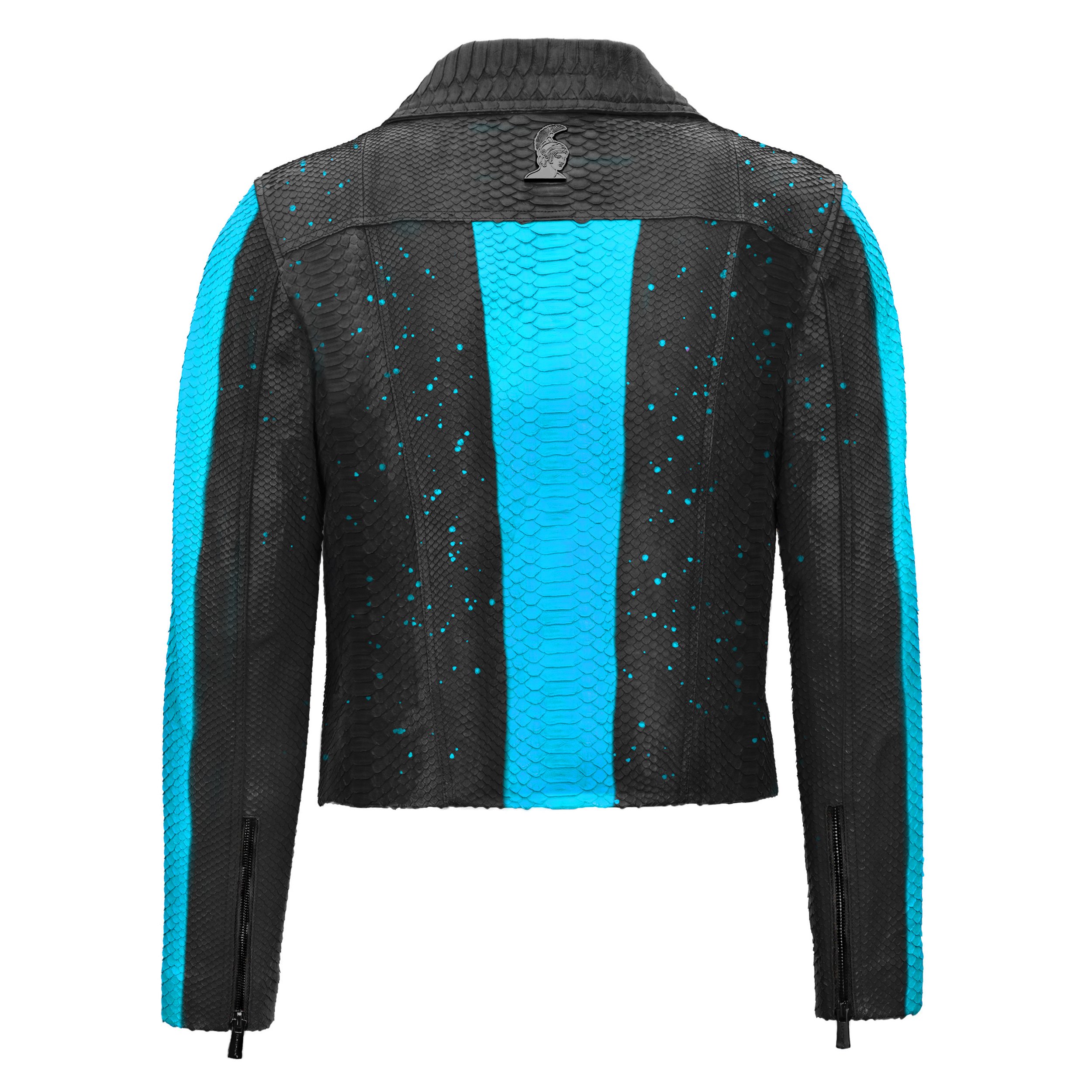 Turquoise paint Black Python biker jacket Klaverweide men 777 3 .jpg