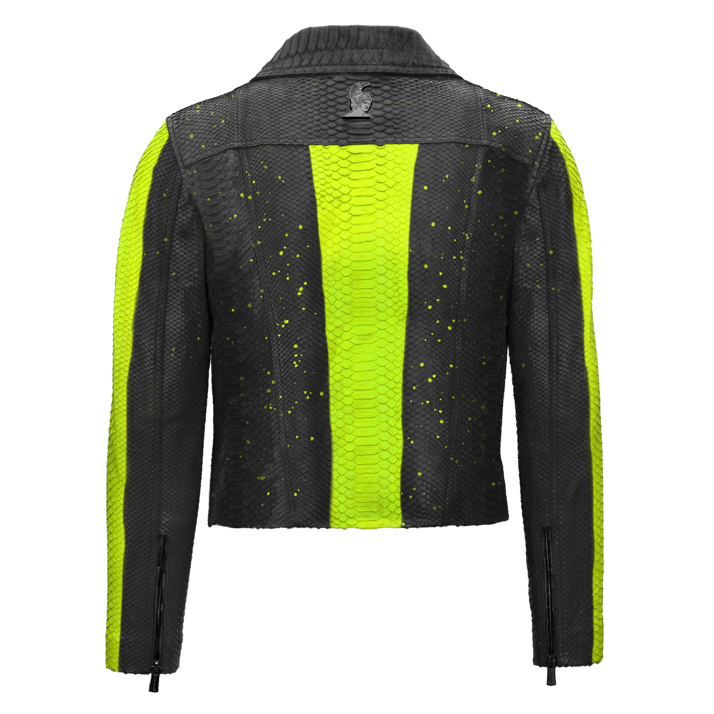 Lime paint Black Python biker jacket Klaverweide men 33 .jpg