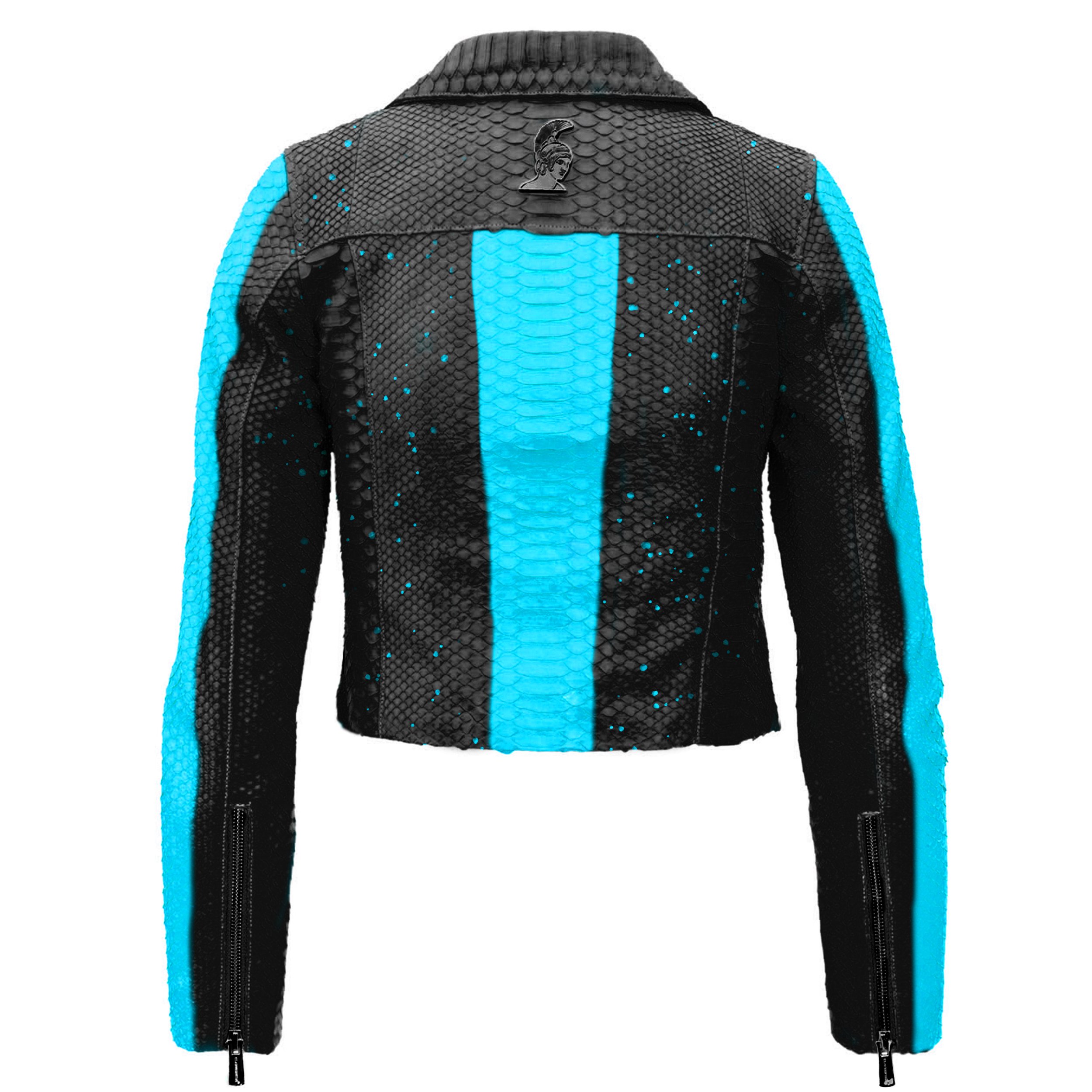 Women turquoise paint Black Python Biker jacket Klaverweide 33 .jpg