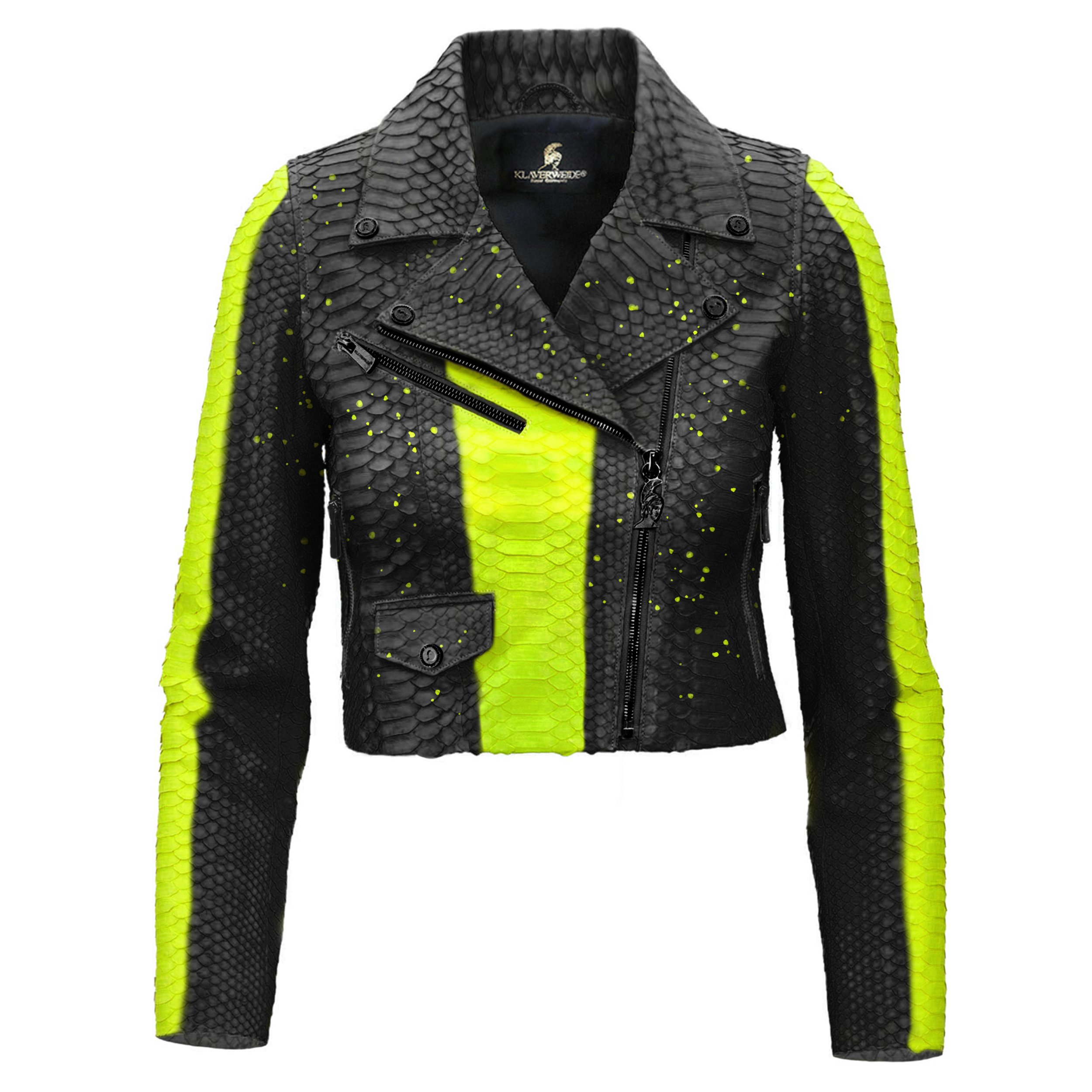 Women lime paint Black Python Biker jacket Klaverweide 1111 .jpg