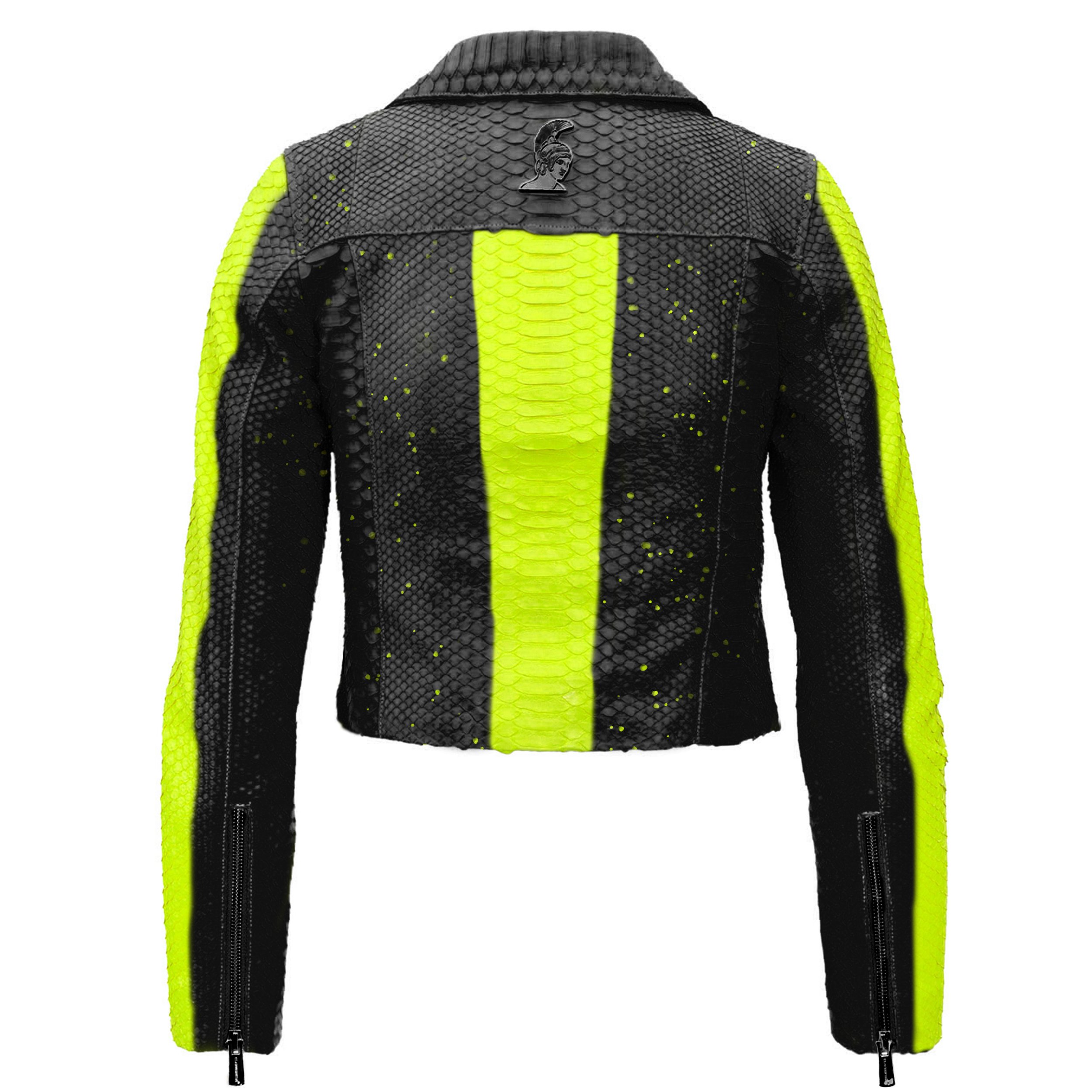 Women lime paint Black Python Biker jacket Klaverweide 33 .jpg