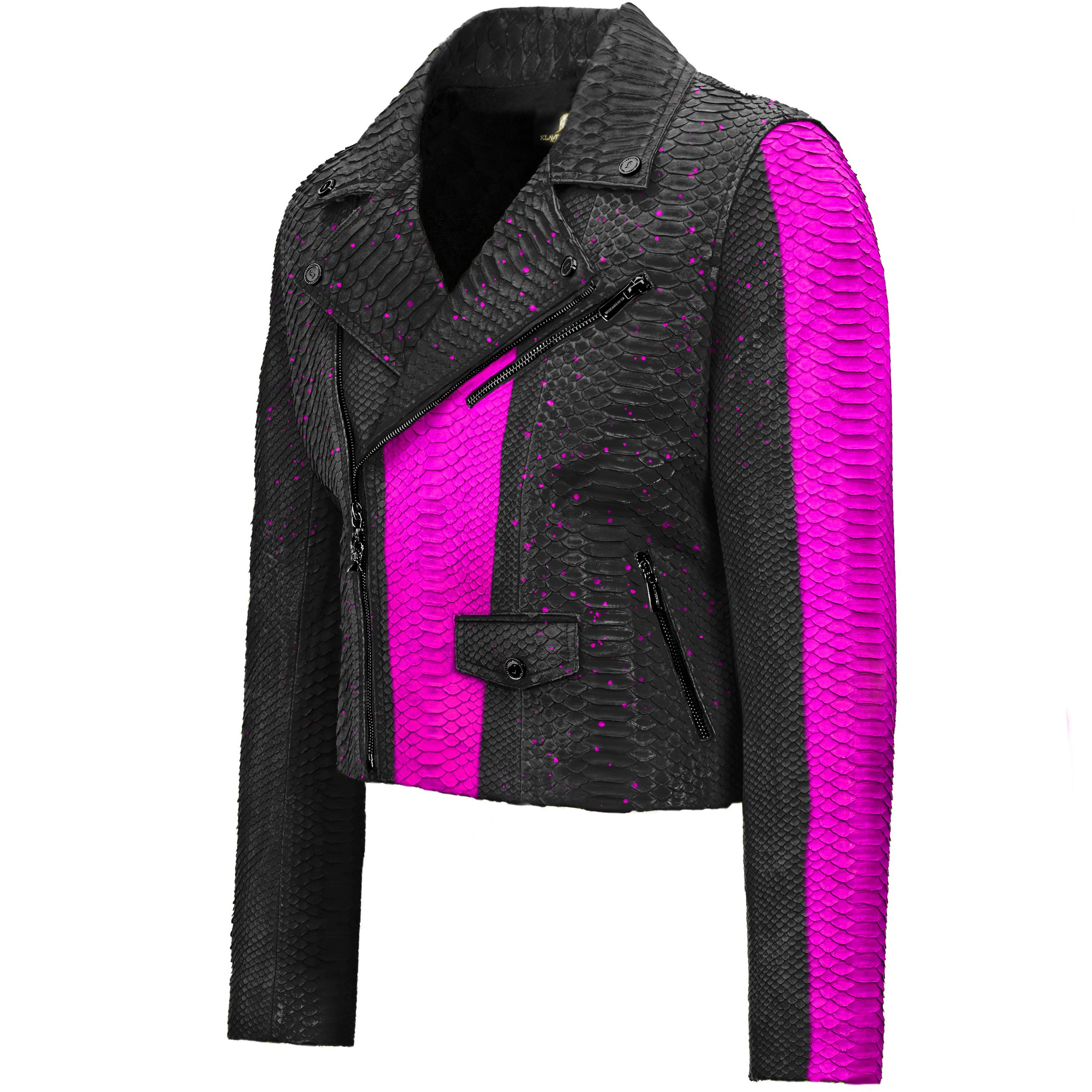 Neon Pink paint Black Python biker jacket Klaverweide men 2 .jpg