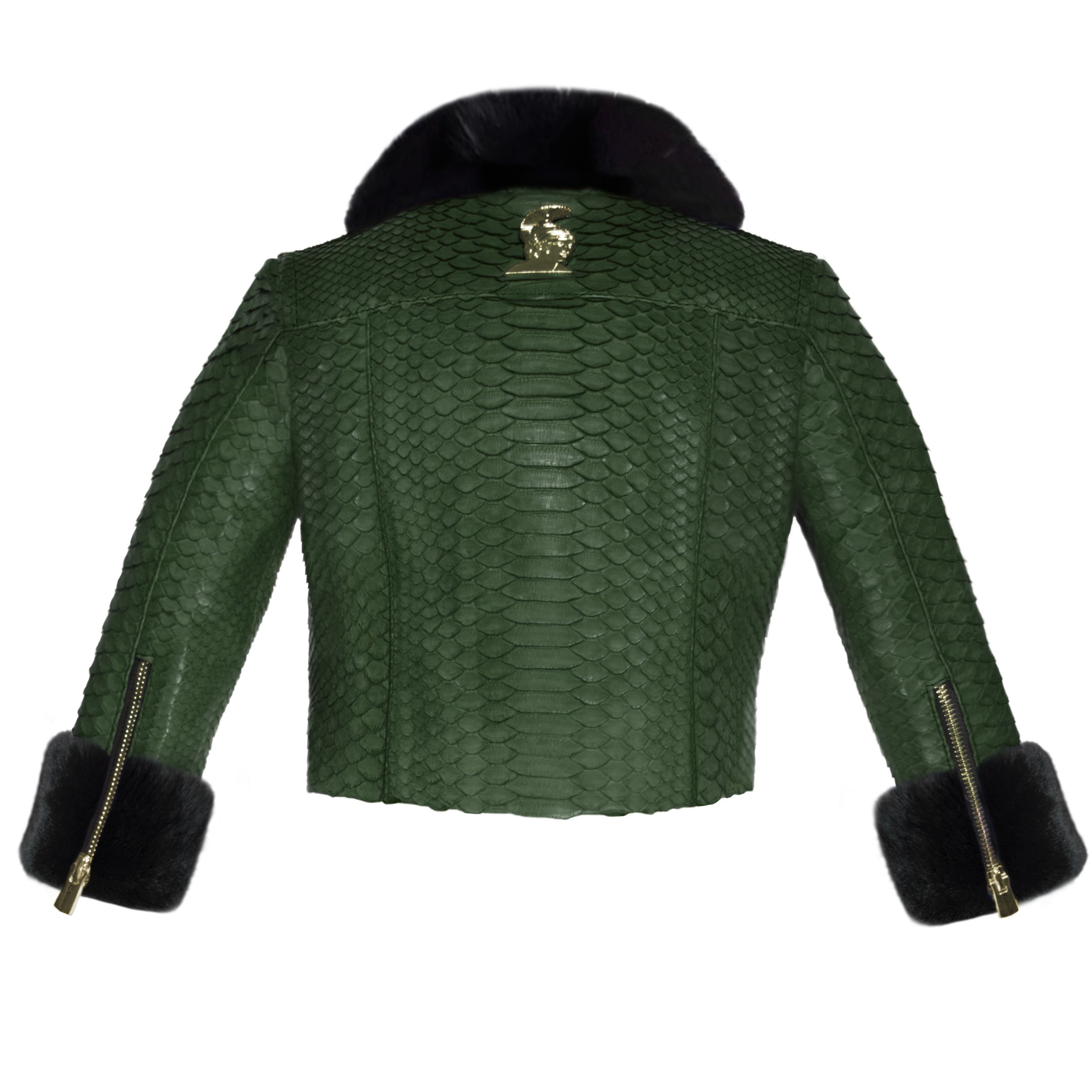 Klaverweide Baby biker jacket Black rabbit fur Forest Green Python 44.jpg