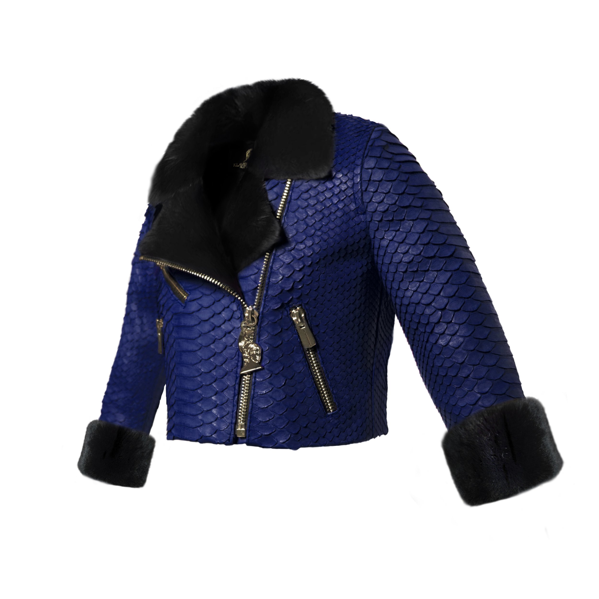 Klaverweide Baby Biker Jacket Black rabbit fur Navy Blue Python 22.jpg